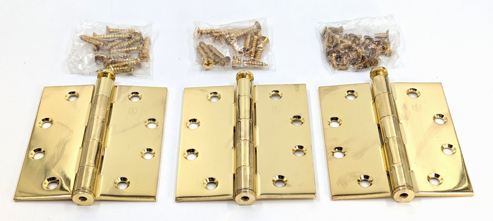 NOS! Set of 3 Hager 1279 4.5” x 4” Bright Brass Commercial Door Hinges US3 632