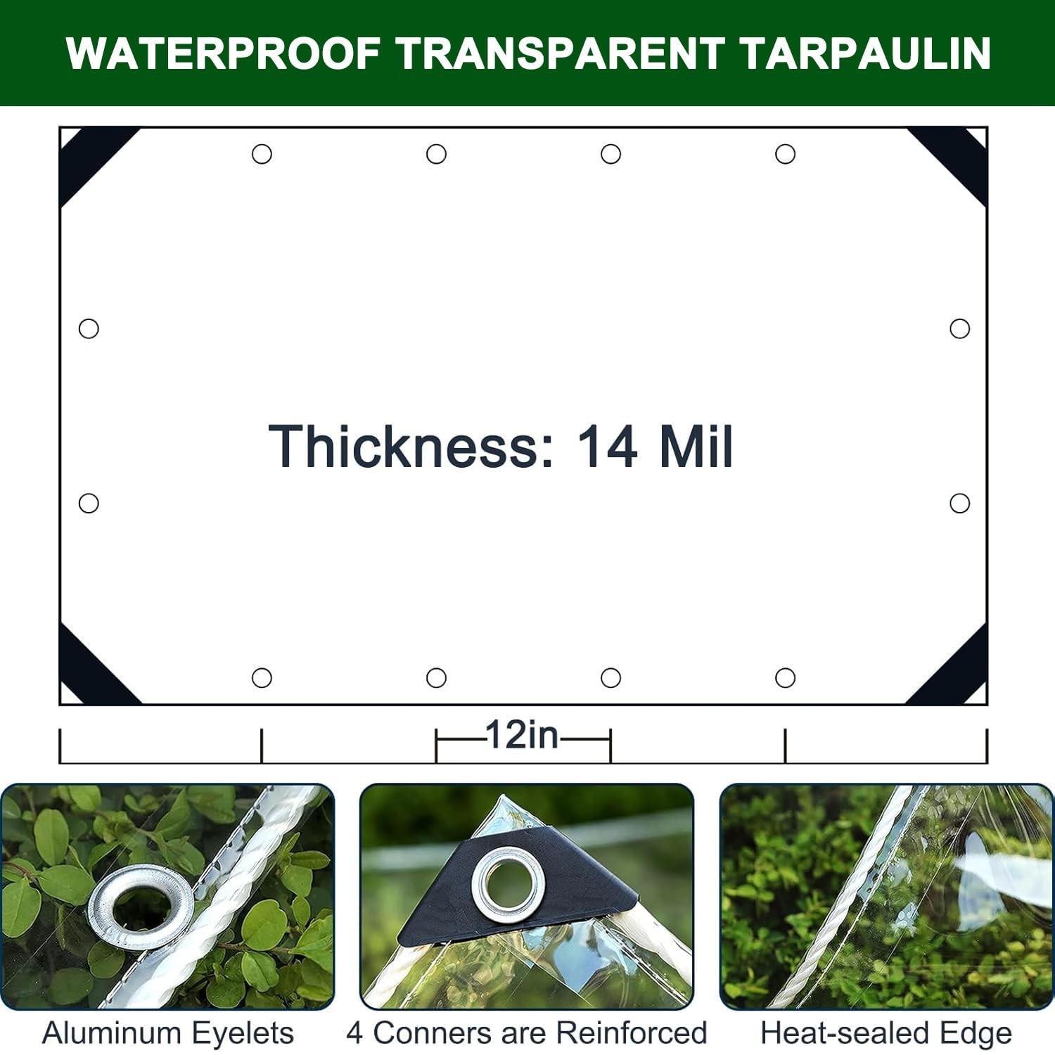 Clear Tarp with Grommets,8x10ft Transparent Heavy Duty Water Resistant Tarp C…