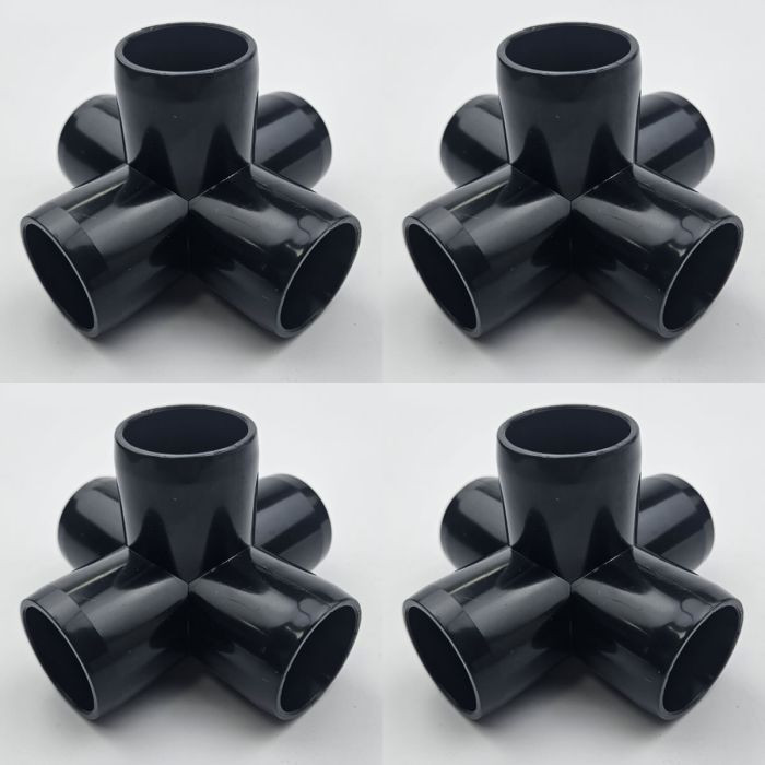 4-Pk 1/2 in. 5-Way Black PVC Elbow Fittings ASTM SCH40 Furniture-Grade Connector
