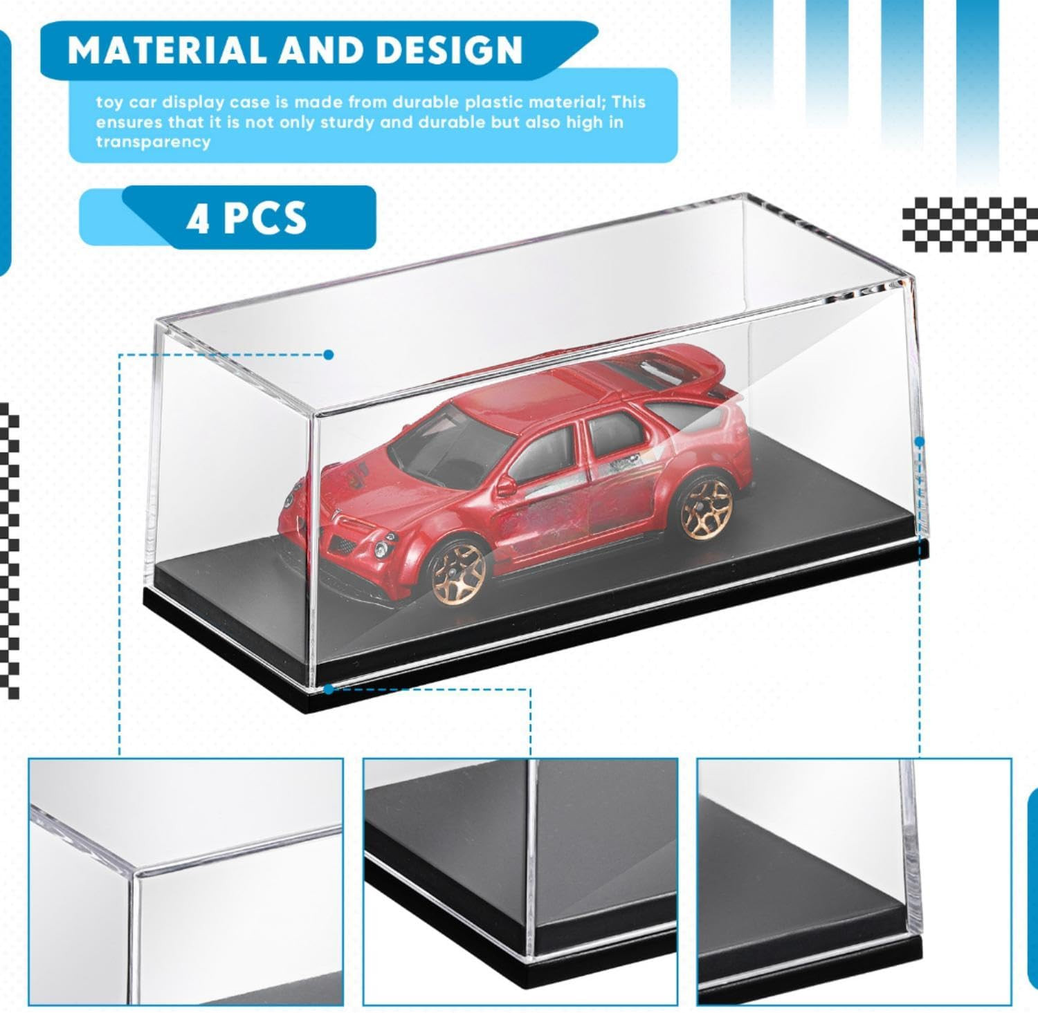 4 Pcs 1/64 Display Case Acrylic Model Cars Display Case 4.17 X 1.81 X 1.81 Inche