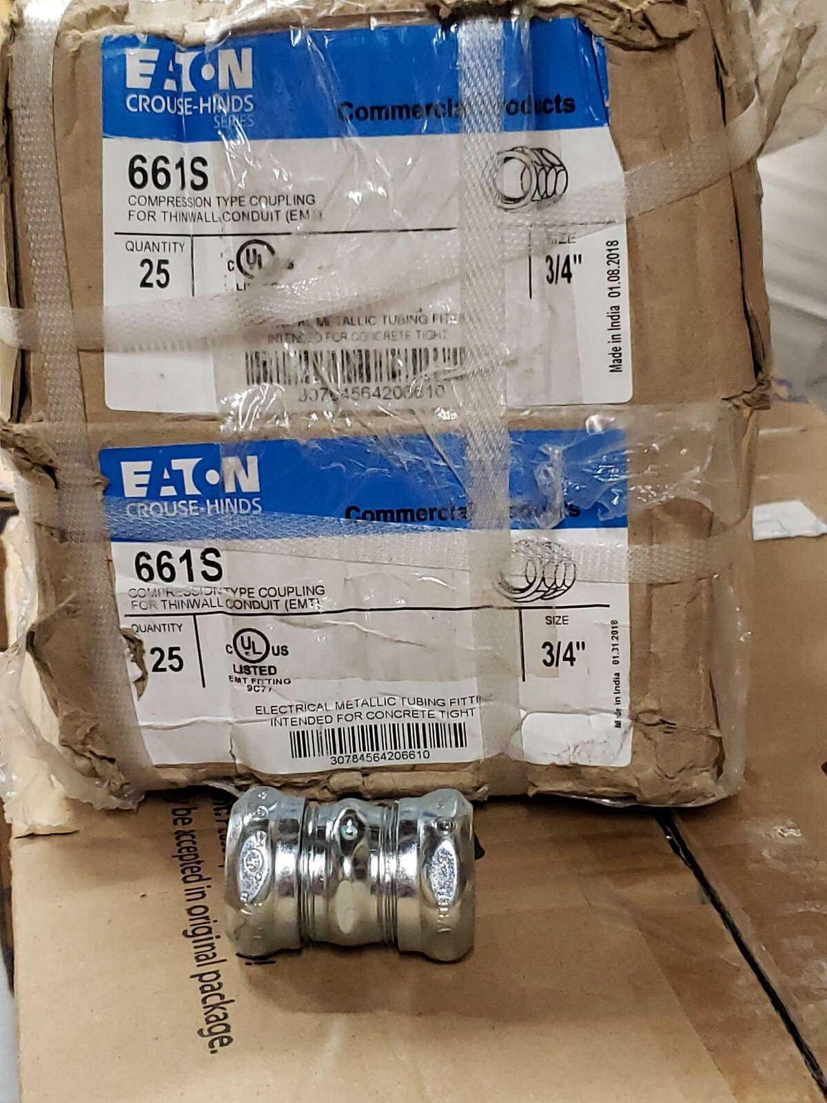 200 EATON CROUSE-HINDS 661S 3/4″ COMPRESSION TYPE COUPLINGS (8 BOXES OF 25)