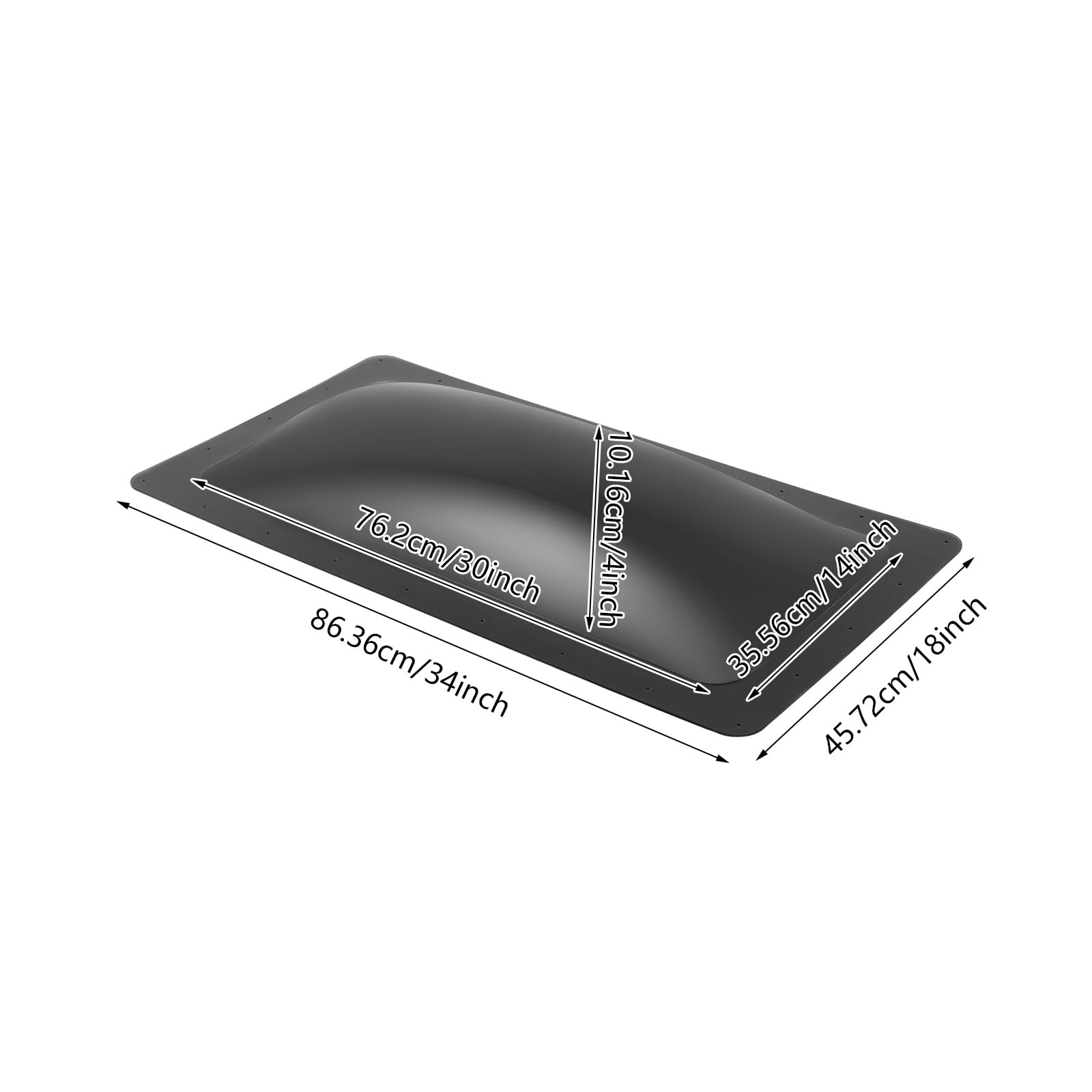 18×34 RV Shower Skylight Dome Cover Black Direct Replacement