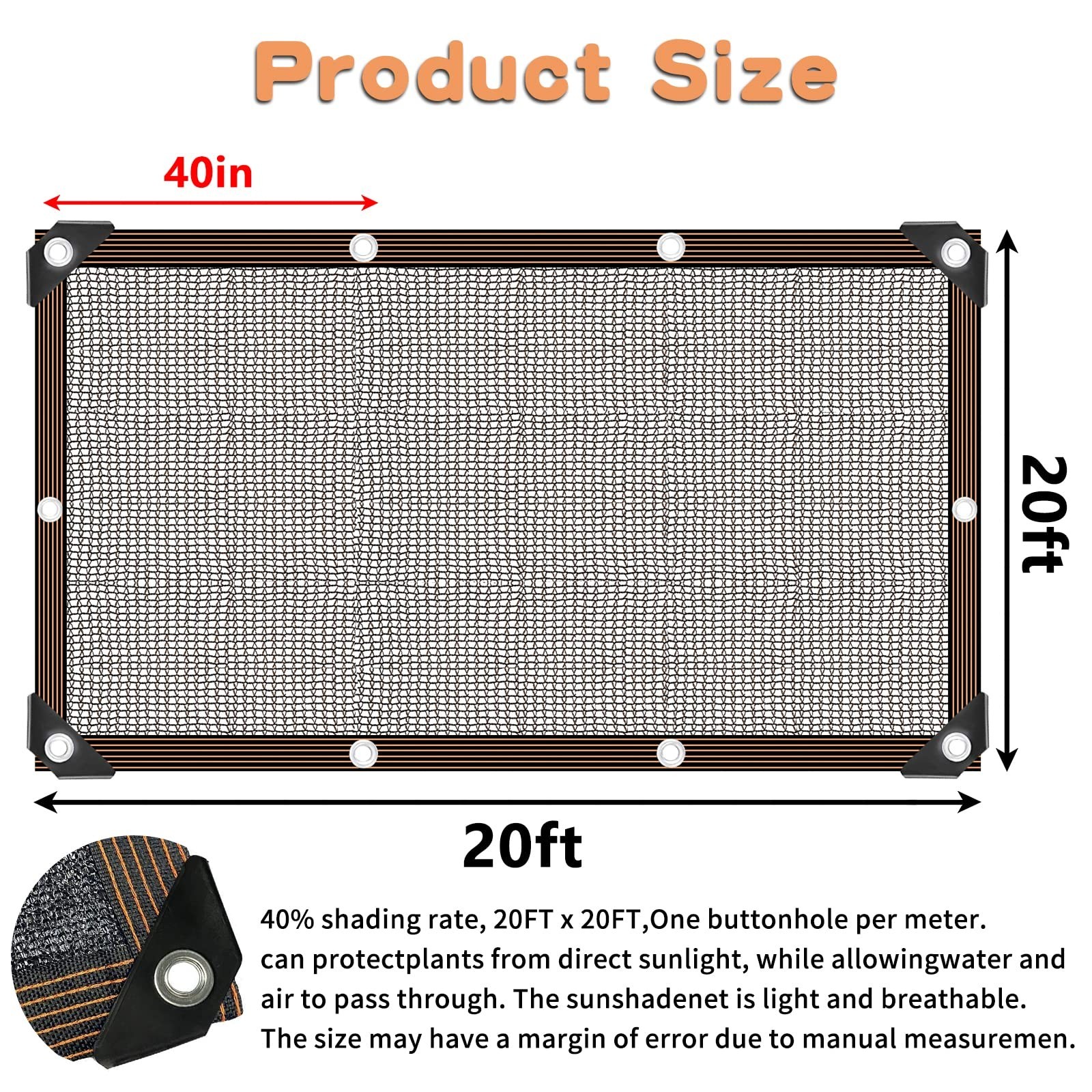20 x 20 FT Shade Cloth for Plants Greenhouse, 40% Sunblock Shade Sails -for G…