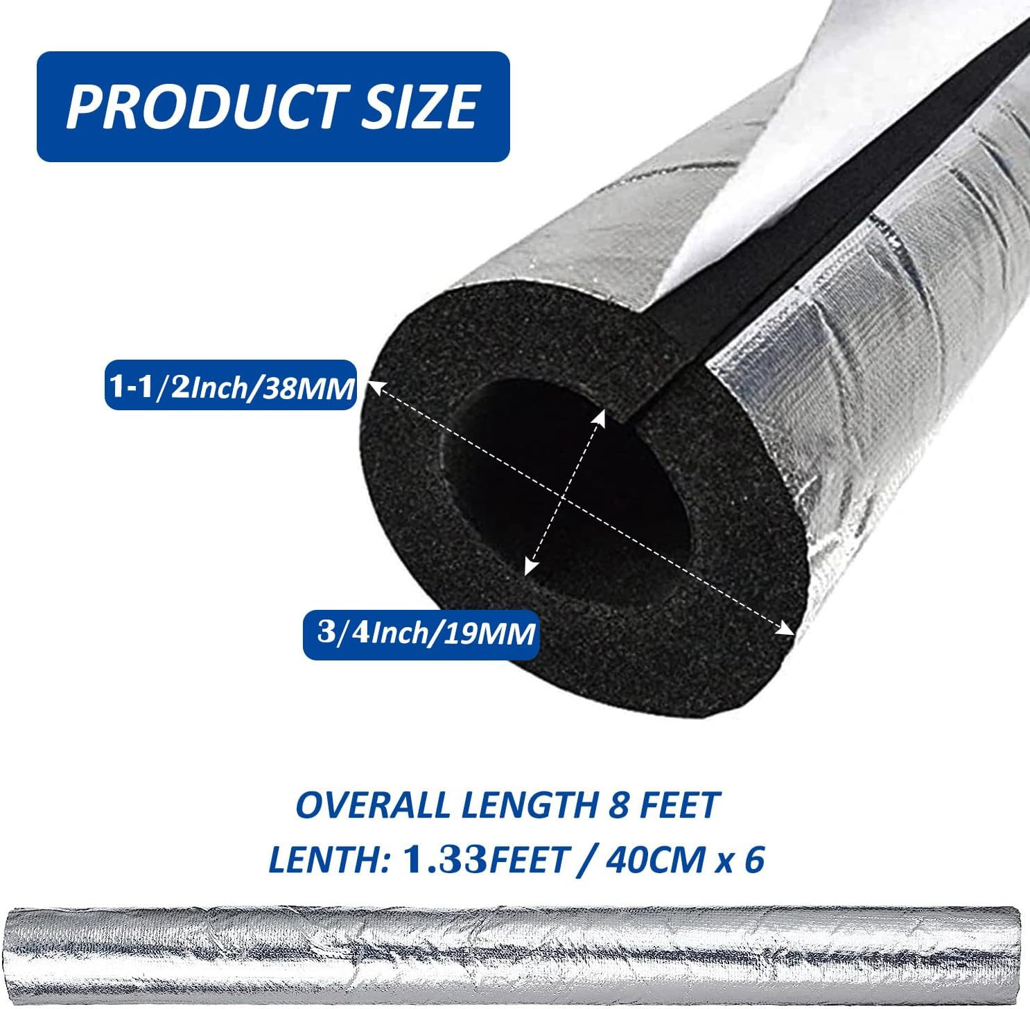 Pipe Insulation Foam Tube – 6 Pcs 3/4Inch ID Self Adhesive Foam Wrap for AC Unit