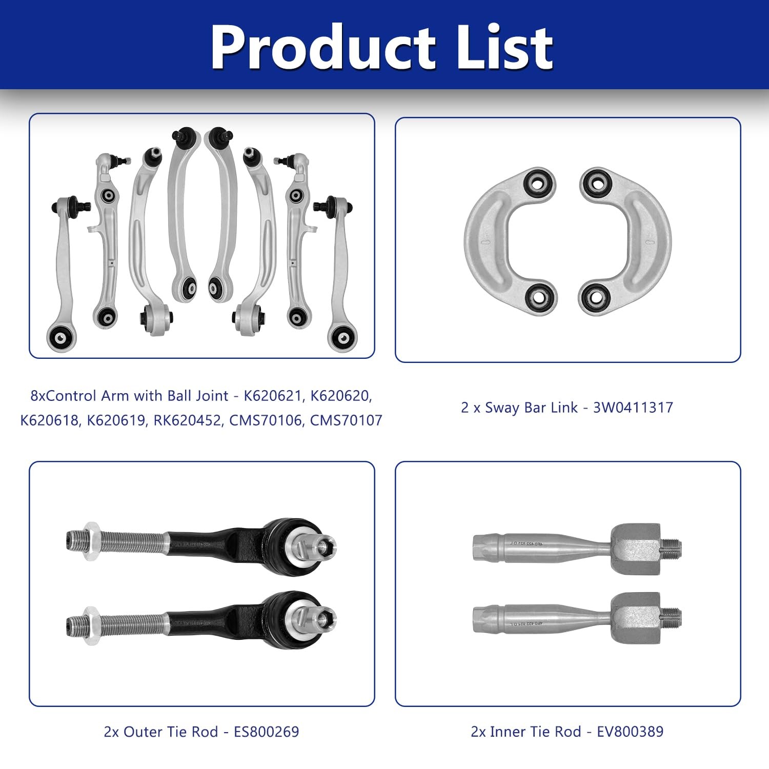 14Pcs Lower Upper Control Arm Ball Joint Sway Bar Tie Rod For 04-19 Bentley GT