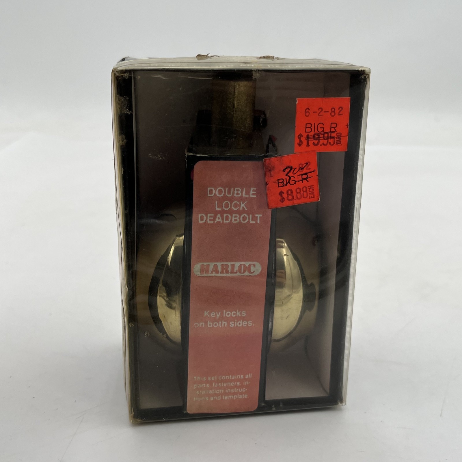 VTG Harloc Polished Brass Double Lock Deadbolt Set With Key and Hardware New NOS