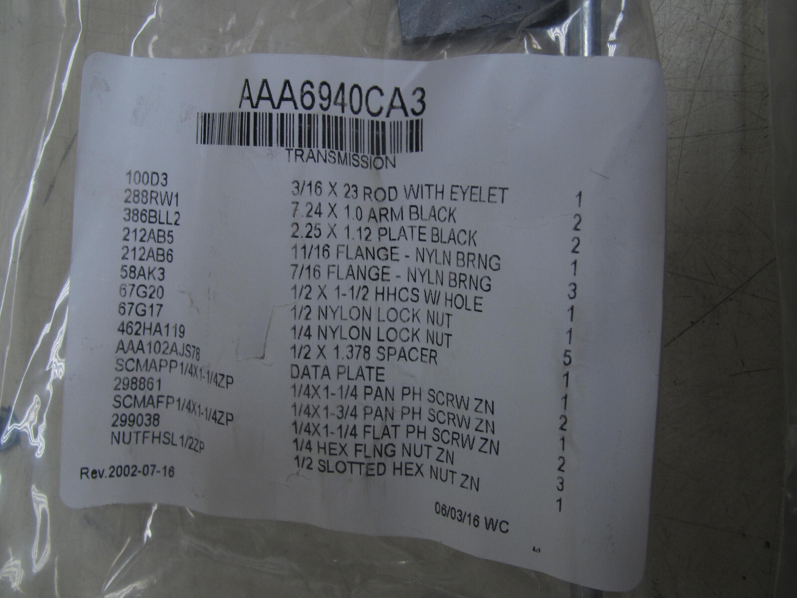 Kit Unlocking Device Emergency Key & Transmission Elevator P/N: AAA6940CA4