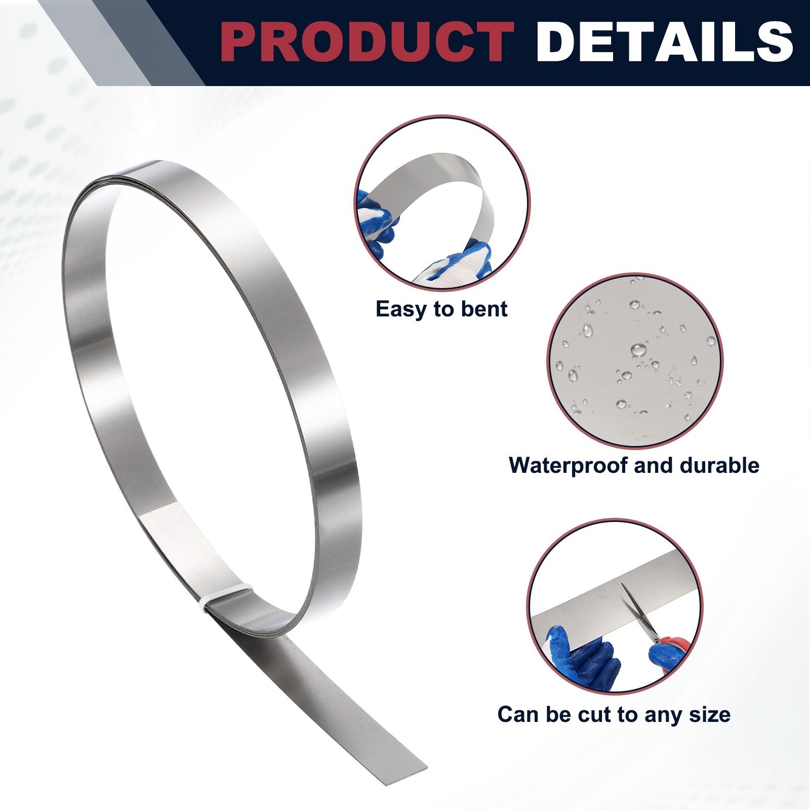 0.4in x 3.3ft Stainless Steel Flashing Roll, 0.2mm Metal Roof Panels