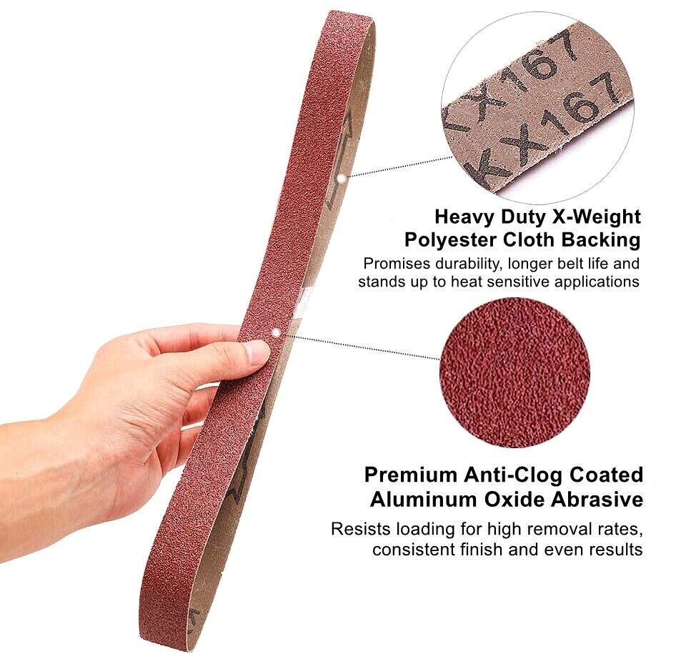 1/2 X 18 Inch 36 Grit Aluminum Oxide Air File Sanding Belts, 20 Pack