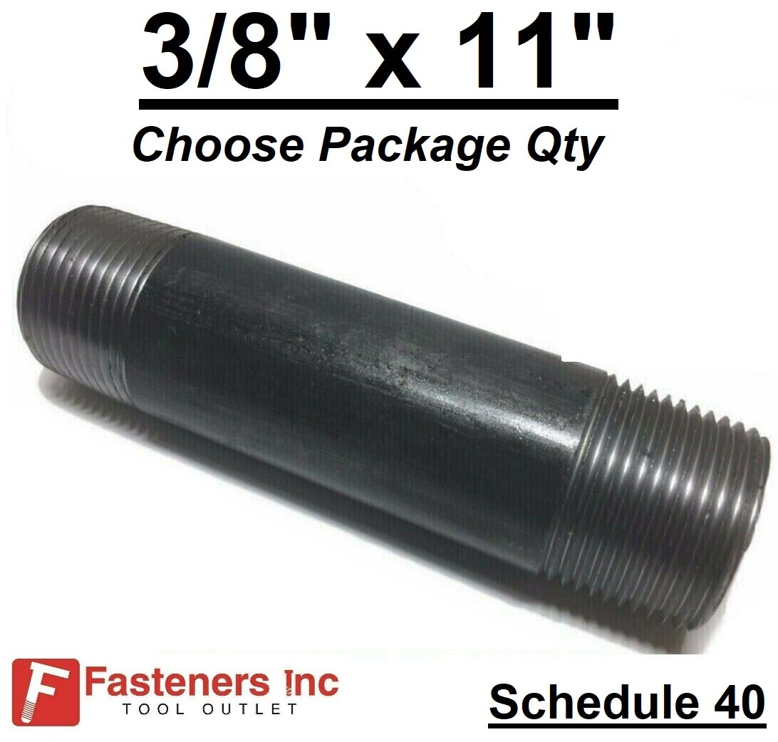 3/8″ x 11″ Black Iron Pipe Nipple Fittings NPT Gas Schedule 40 (Choose PKG Qty)