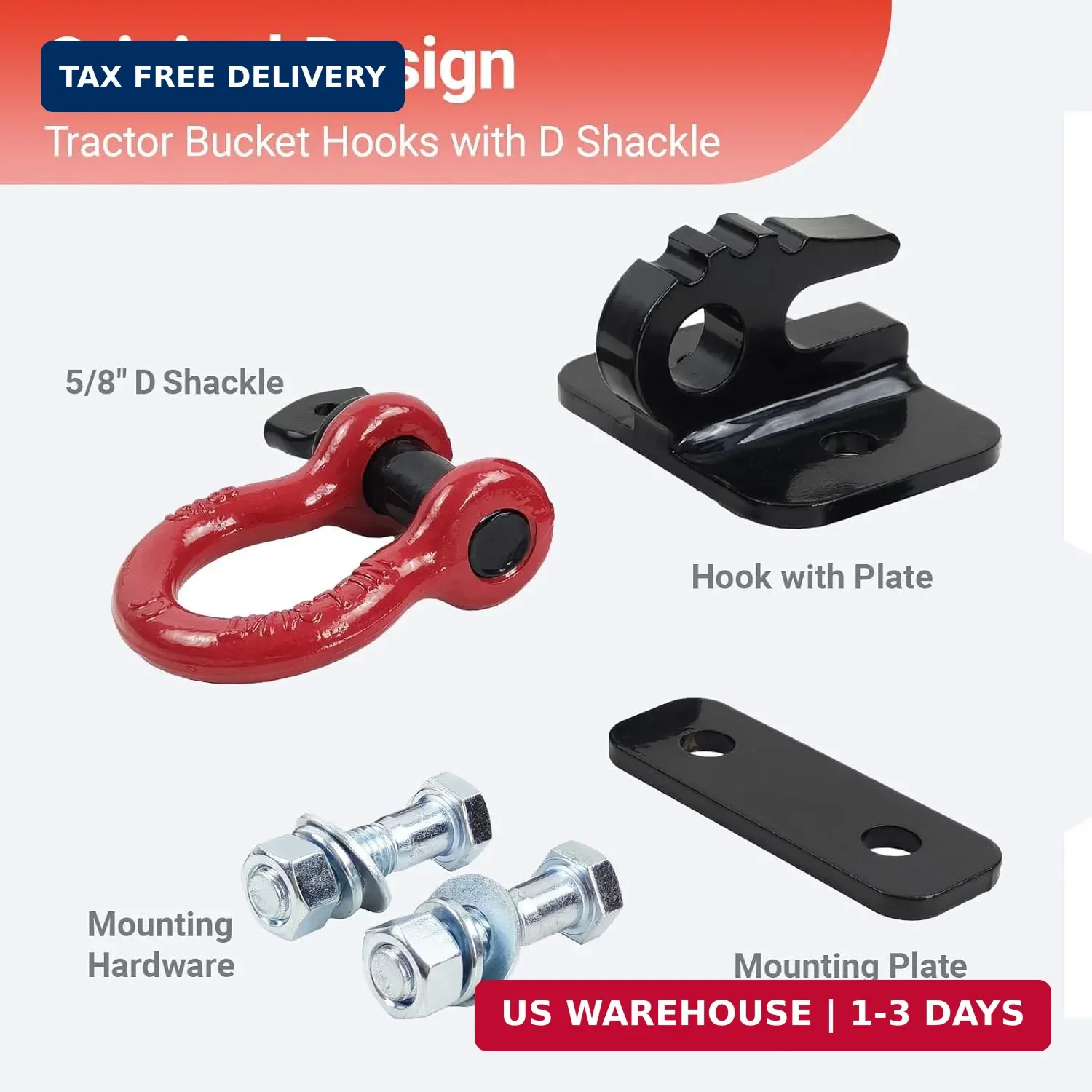 3/8 inch Tractor Bucket Grab Hook with 5/8 inch Tie Down D-Ring Shackle(2 Pack),