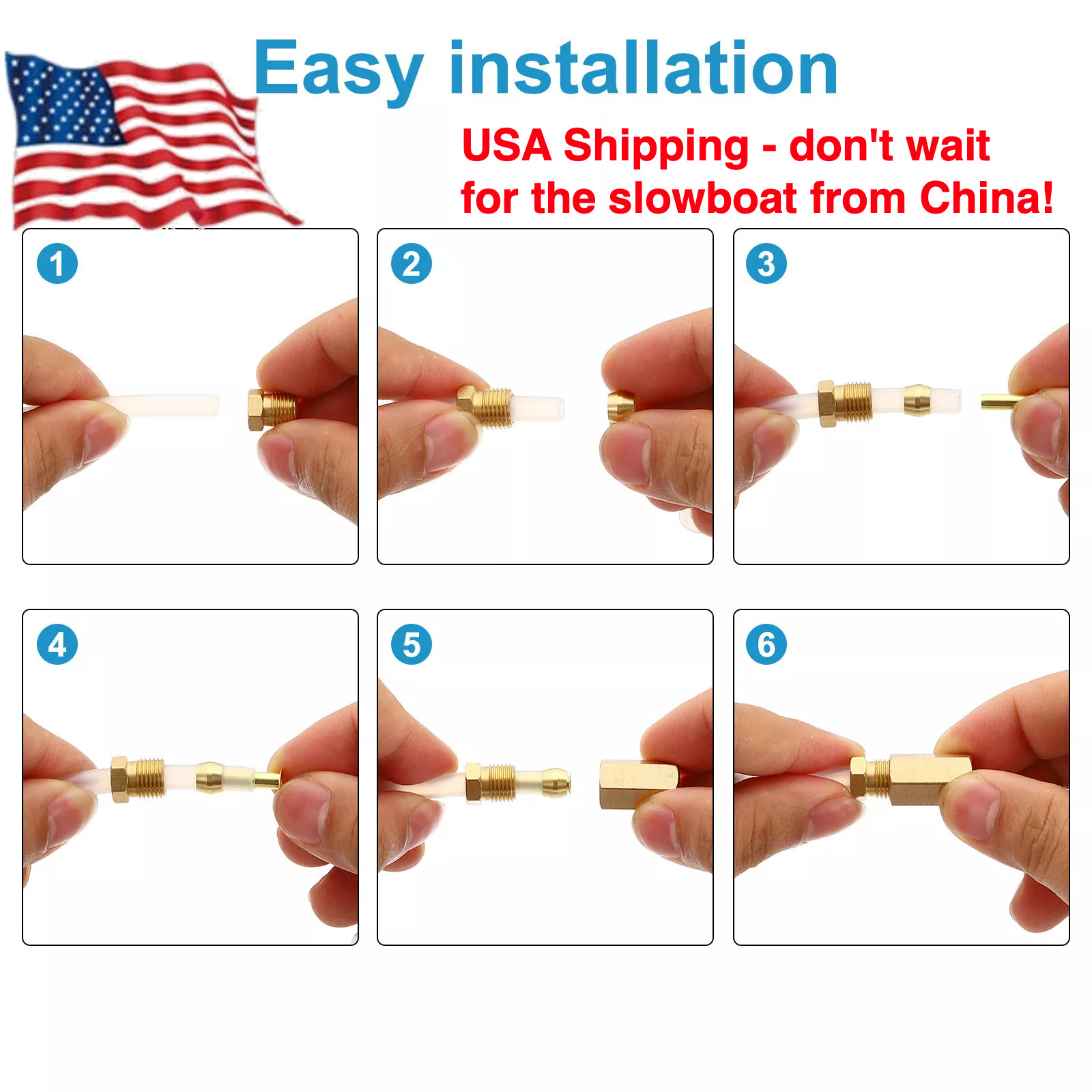 40Pcs 10mm OD x 8mm ID Tube Brass Compression Insert – FAST USA SHIPPING!