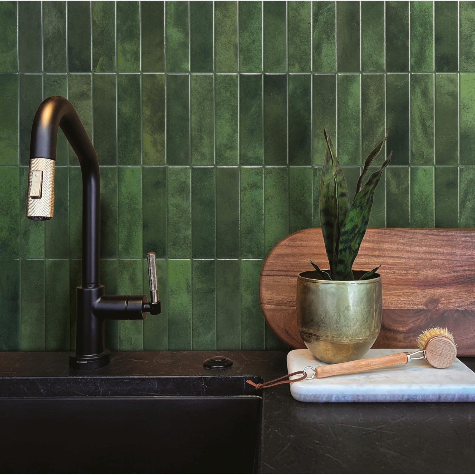 Smart Tiles SMART TILES Peel and Stick Backsplash – 5 Pack of 5, Sefrou Green
