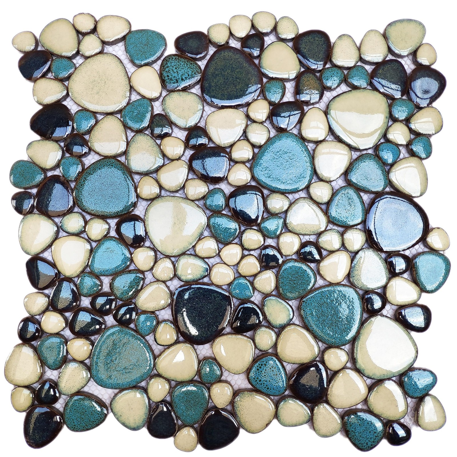 Primoon Pebble Tiles 5 Sheets Aqua Teal Blue Mosaic Tiles For Accent Wall
