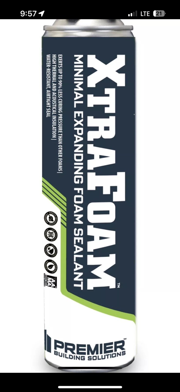 6 20oz Cans Spray Foam XTRAFOAM Minimal Expanding Closed Cell Insulation