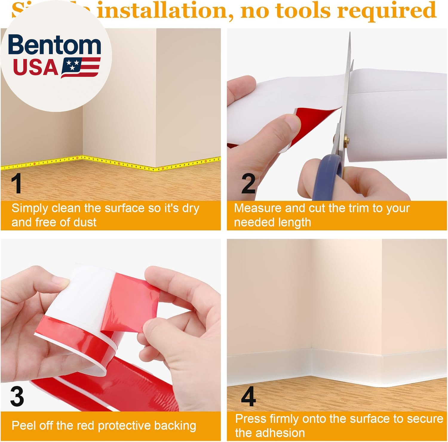 Self-Adhesive Flexible Baseboard Molding Trim – 20 Ft Vinyl Wall Base for Curved