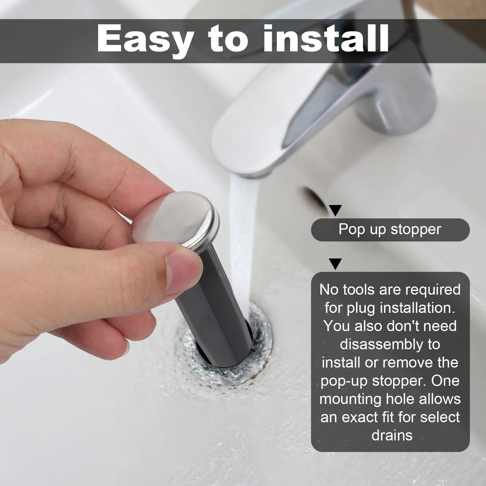 2pcs Bathroom Sink Pop Up Stoppers, Chrome Plug Medium, Gray