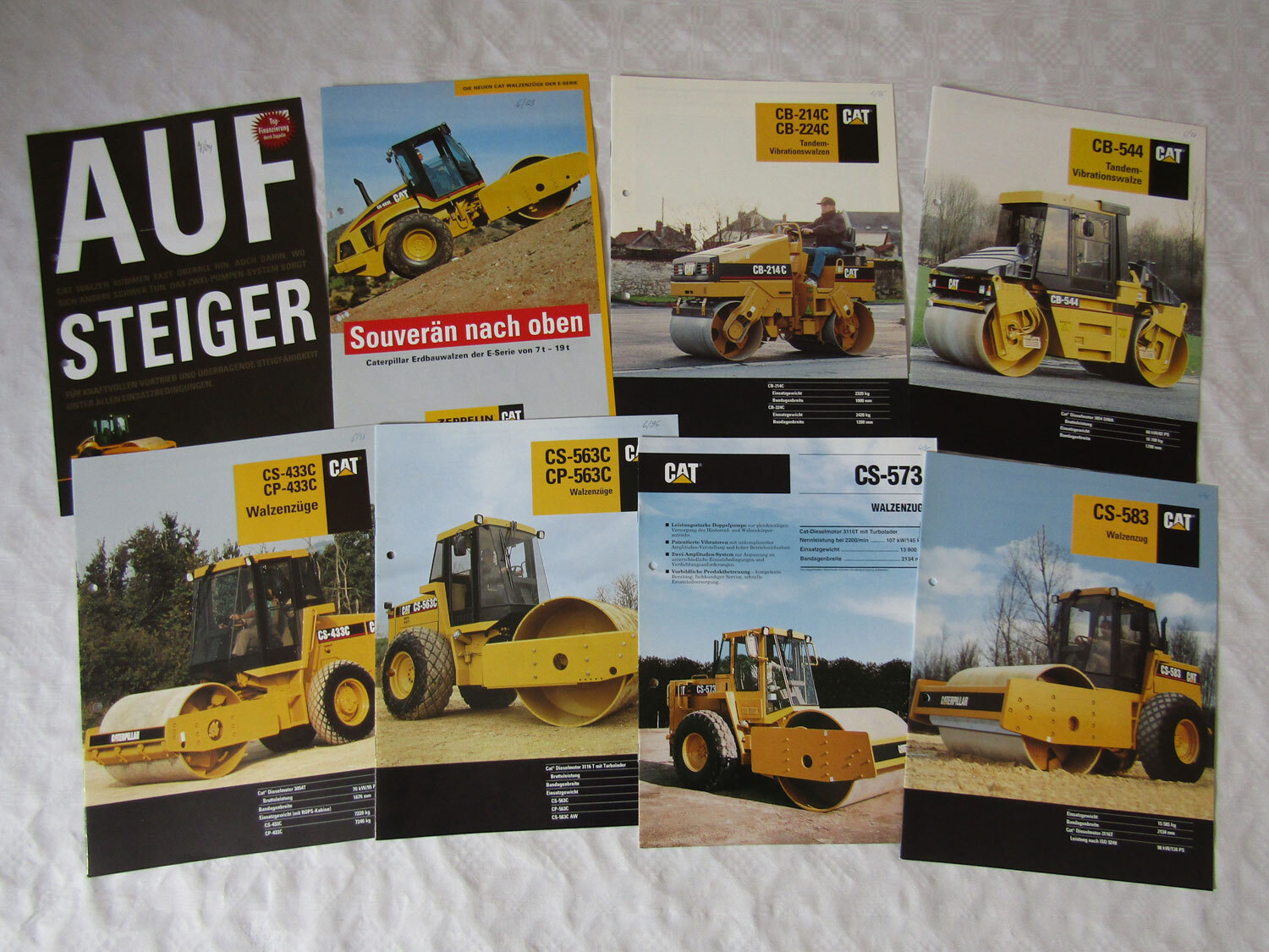 8 Brochures CATerpillar CB 214C 224C 544 CS 563 573 583 Rollers 1993 – Circa 2000