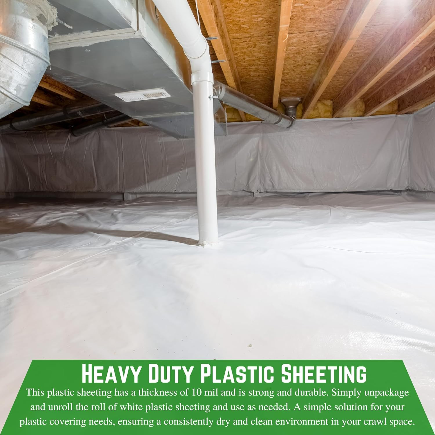 10 Mil Heavy Duty White Crawl Space Vapor Barrier – 20′ x 100′ Roll