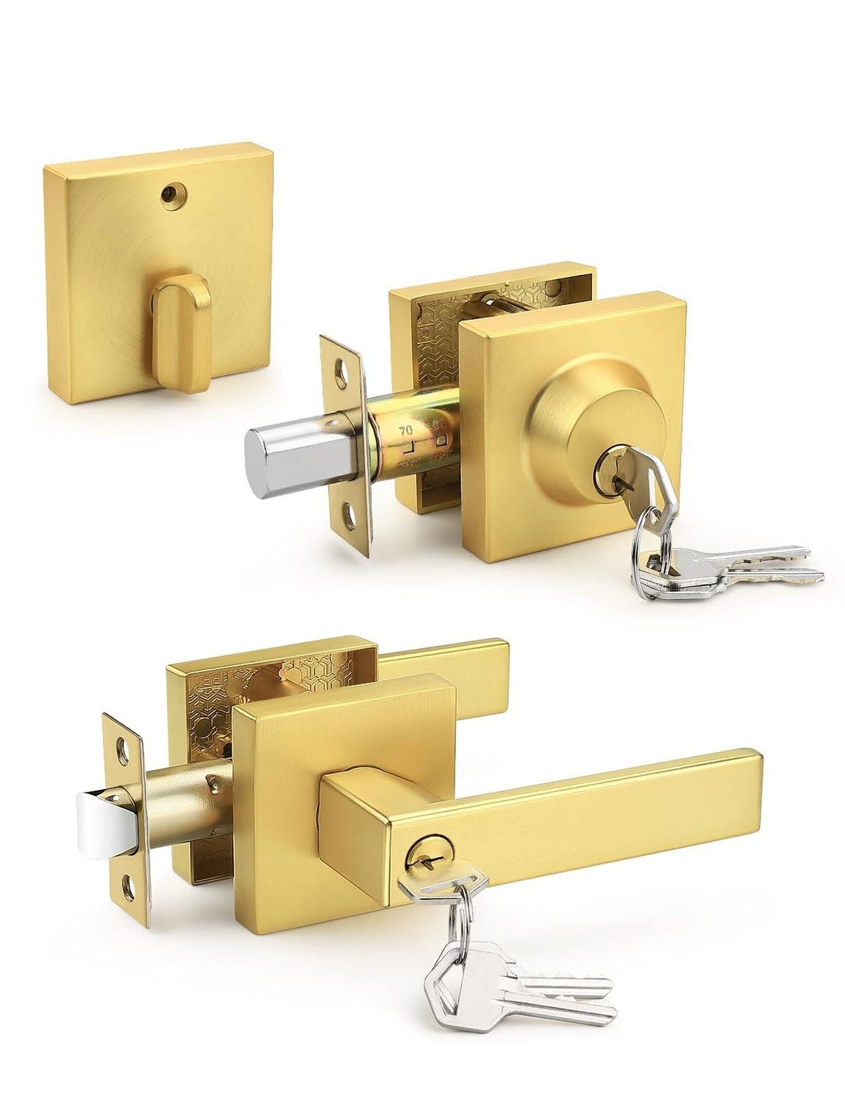 Brushed Gold Keyed Alike Front/Exterior Door Lever with Single Cylinder Deadb…