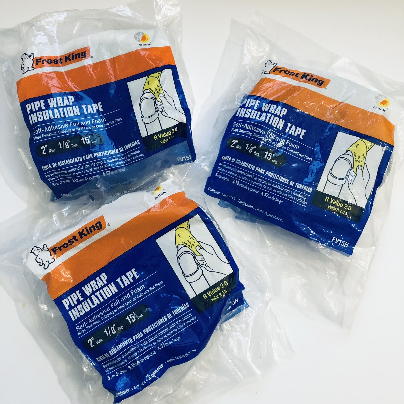 3X Frost King Pipe Wrap Insulation Tape 2″ x 1/8″ x 15 Foot R 2.0 Self Adhesive
