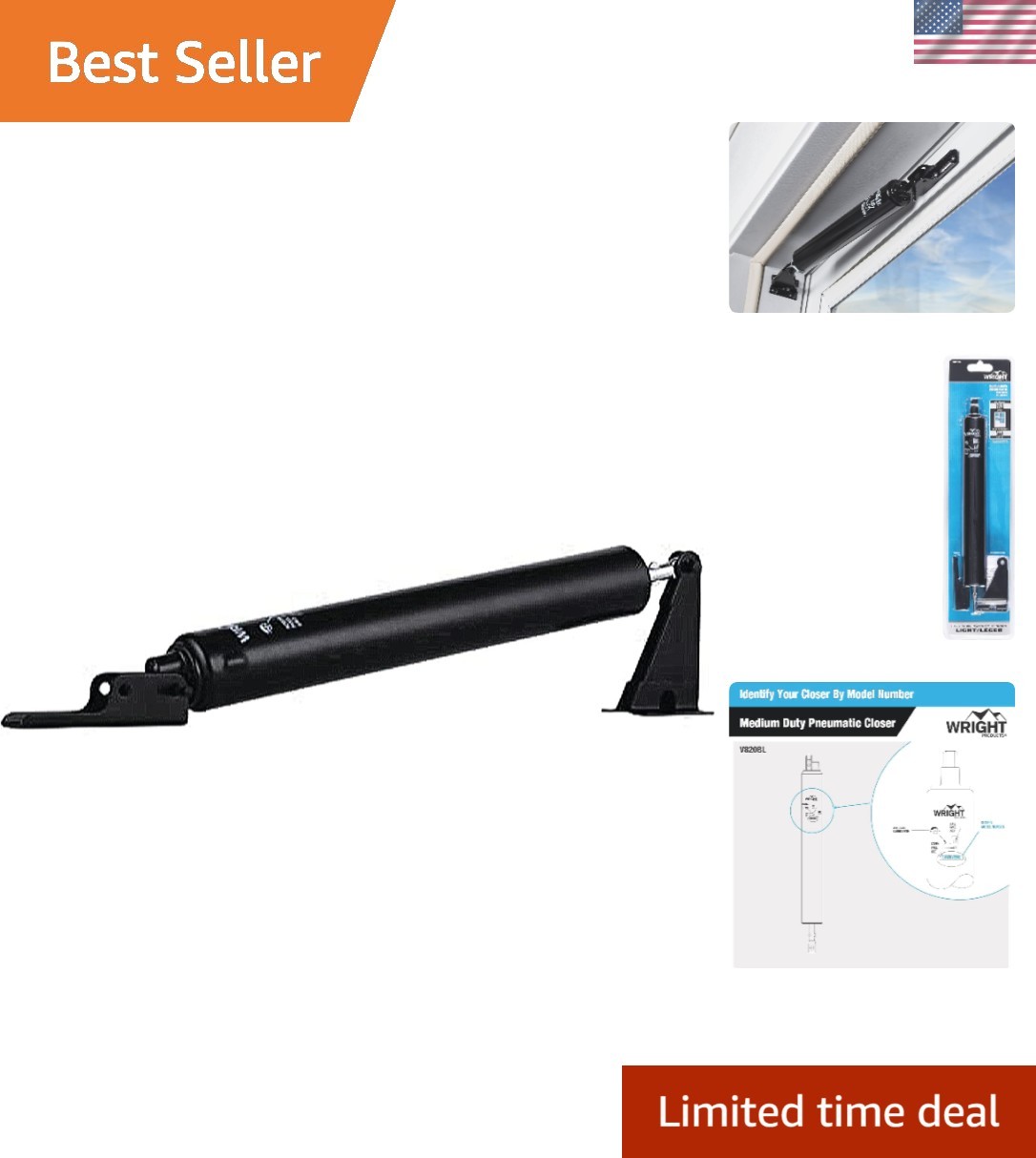 Durable Black Pneumatic Door Closer – Adjustable, Ideal for Light Commercial Use