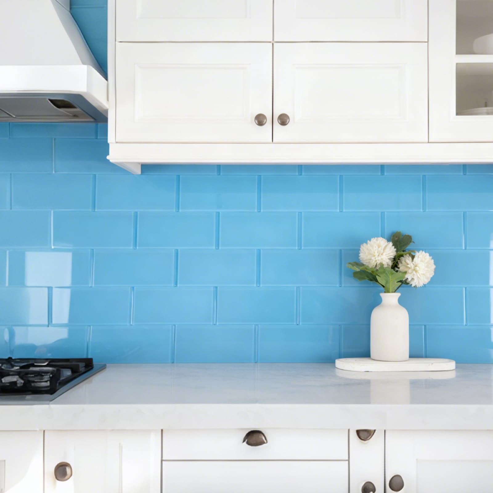 Lovdeco Peel & Stick 3×6″ Blue Glass Subway Tile, 5 Sq Ft, Easy Install
