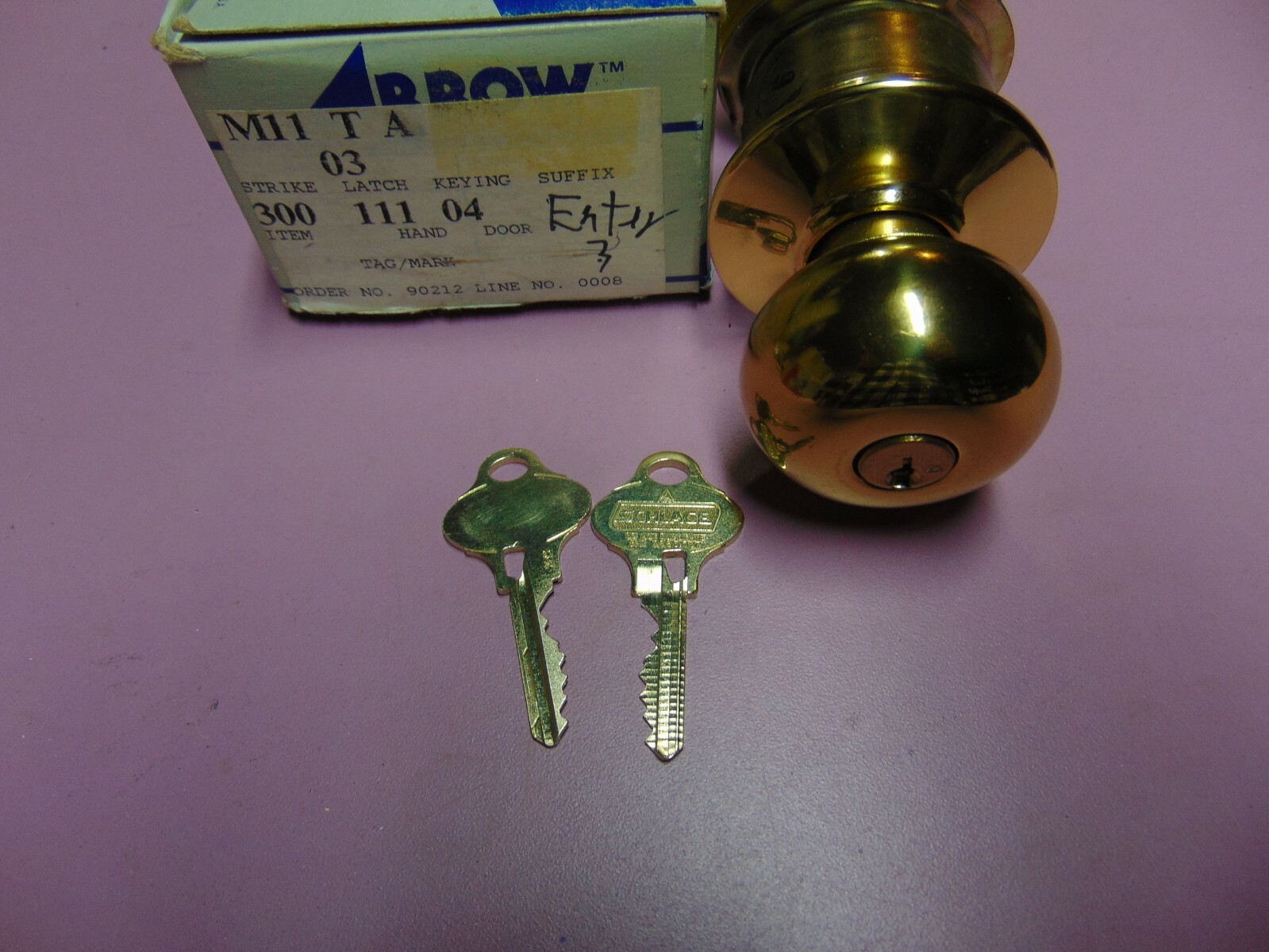 1- ENTRANCE KNOB 3 FINISH with 2 3/4 backset WITH 2 S123 KEYS BLANKS