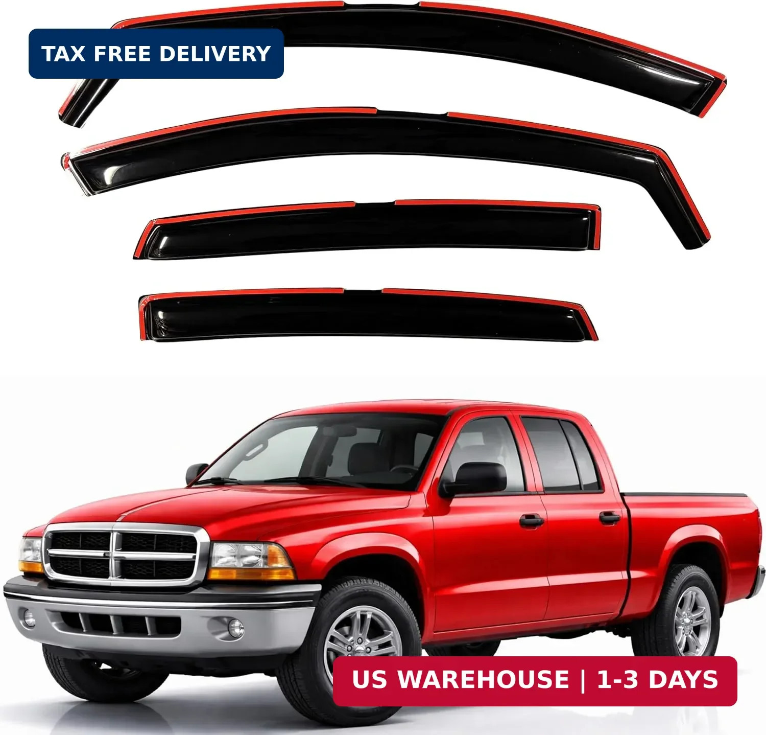 Rain Guards Fit for 2000-2004 Dodge Dakota Quad Cab, in-Channel Window Visor