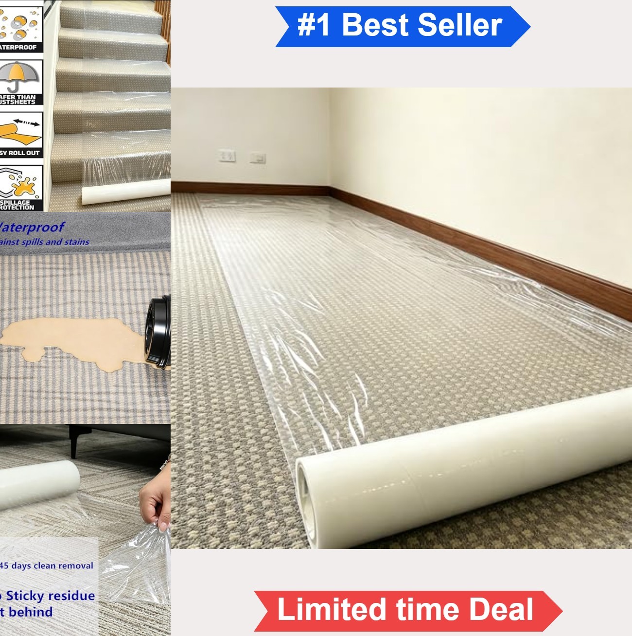 Carpet Protection Film 24 x 200 Feet Clear Adhesive Roll for Painting Renovation