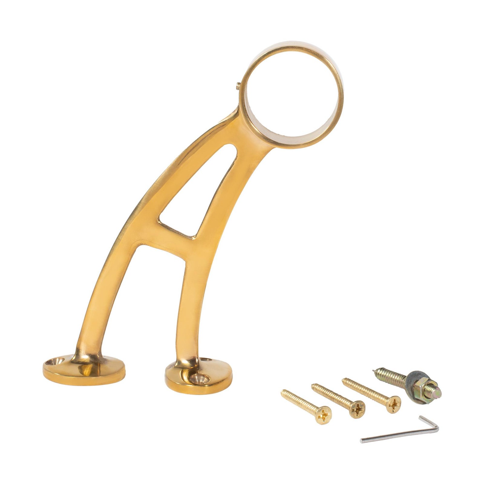 2″ Dia. x 6-1/8″ H Polished Brass Bar Footrail Mount Bracket for 2″ O.D. Tubing