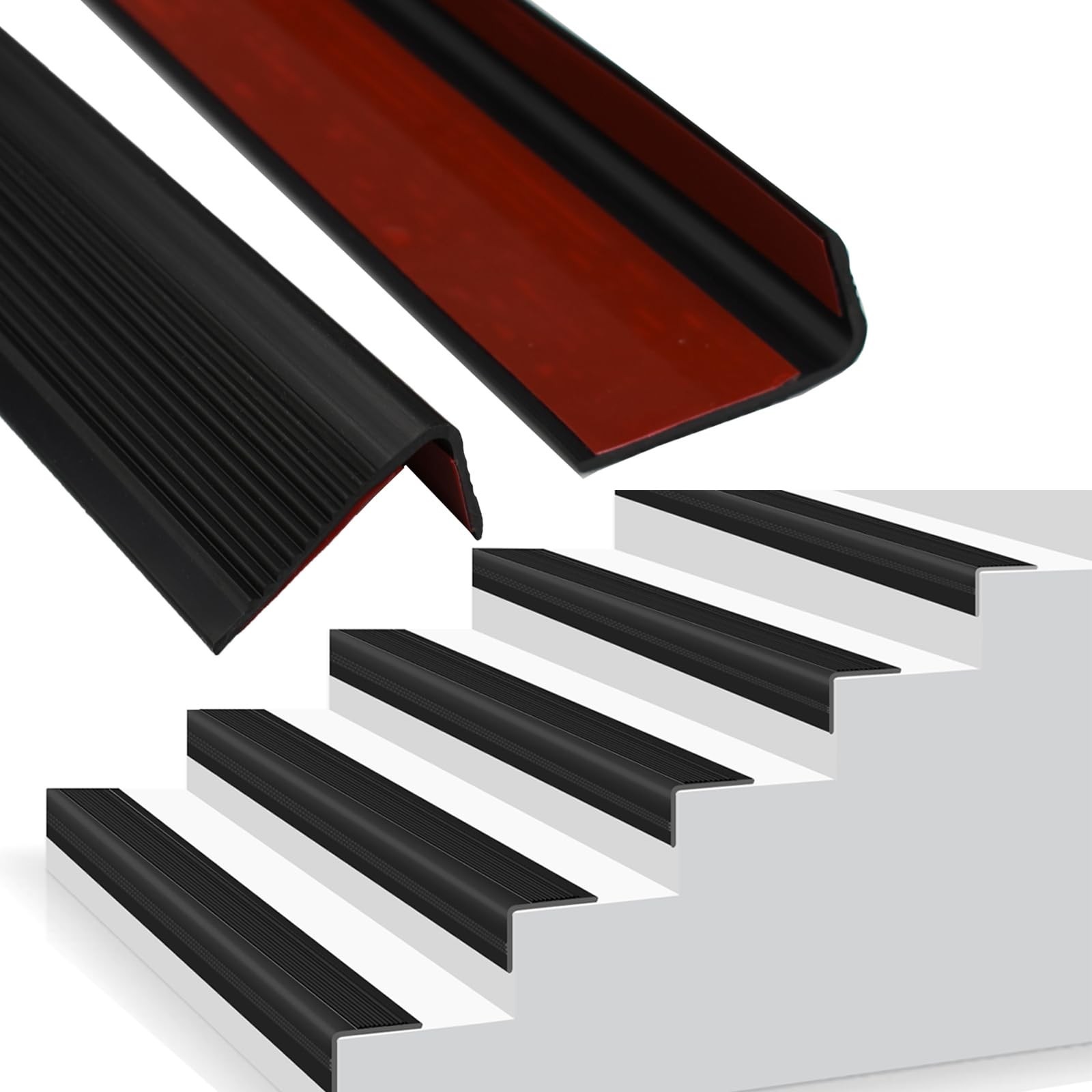 Black Vinyl Stair Nosing & Edge Protector – Self-Adhesive Non-Slip Stair Edgi…