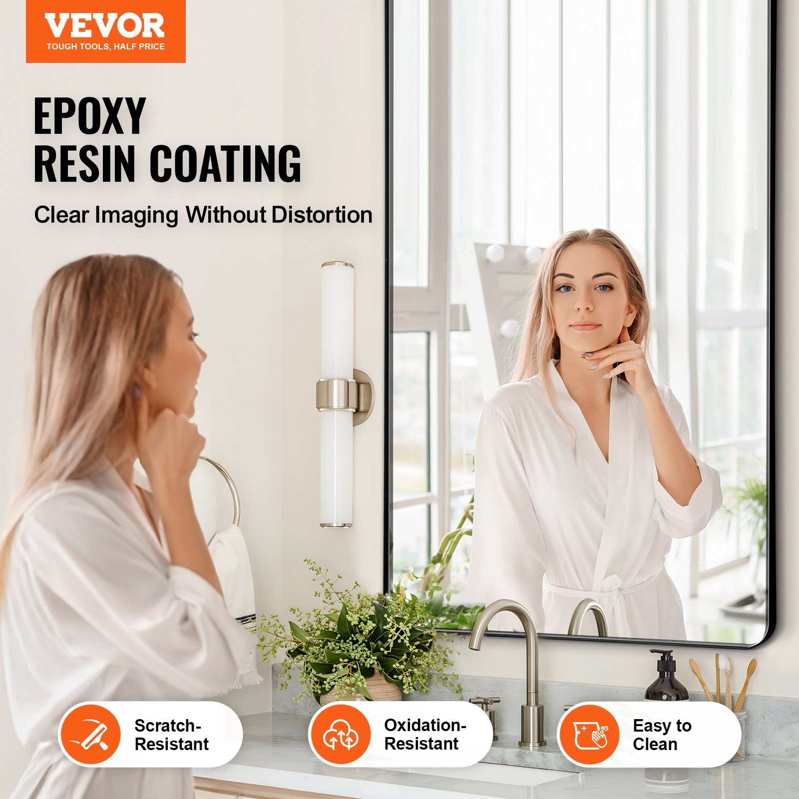 Wall Mounted Makeup Mirror, 0.15″ Thick, 30″ x 55″ Mirror with Aluminium Alloy F
