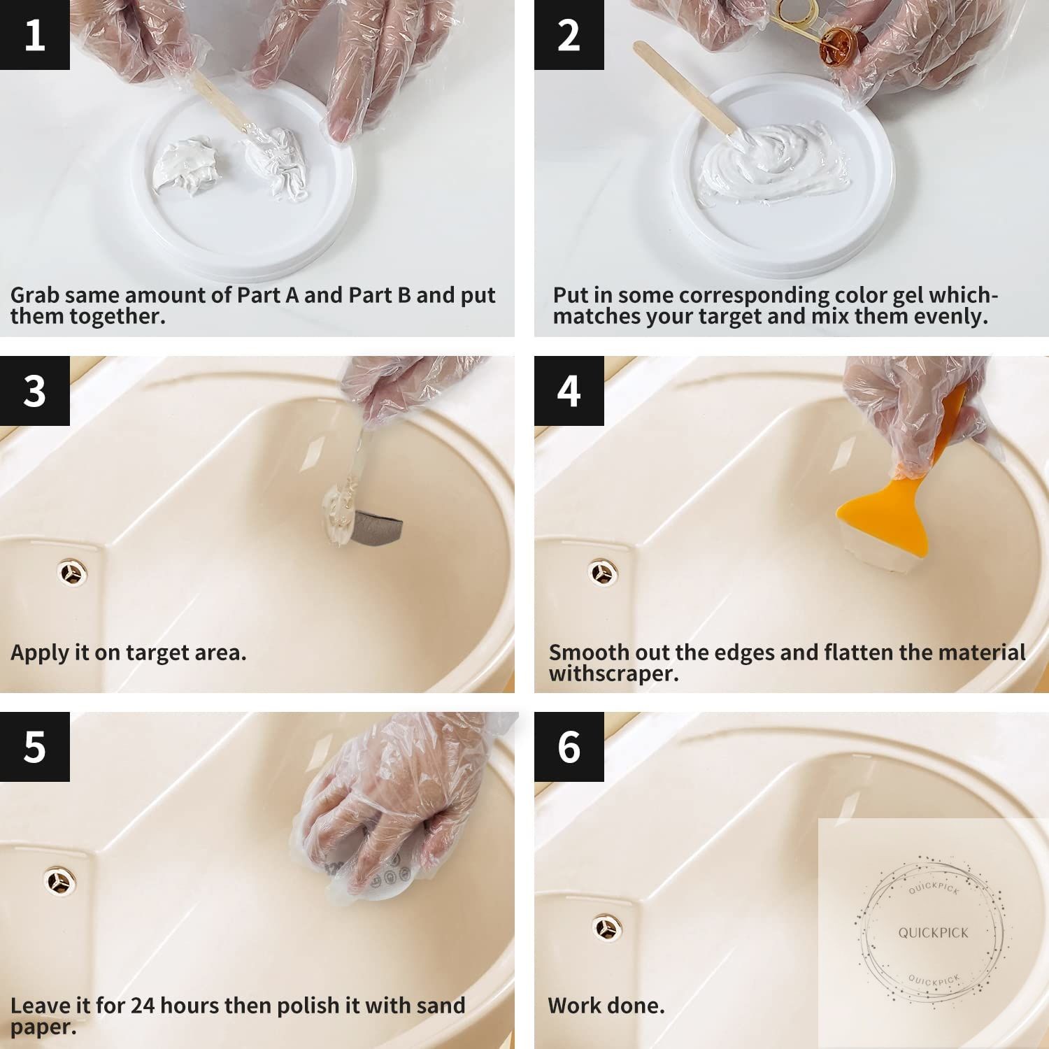 Tub and Fiberglass Shower Repair Kit, Porcelain Repair Kit Color Match Porcelain