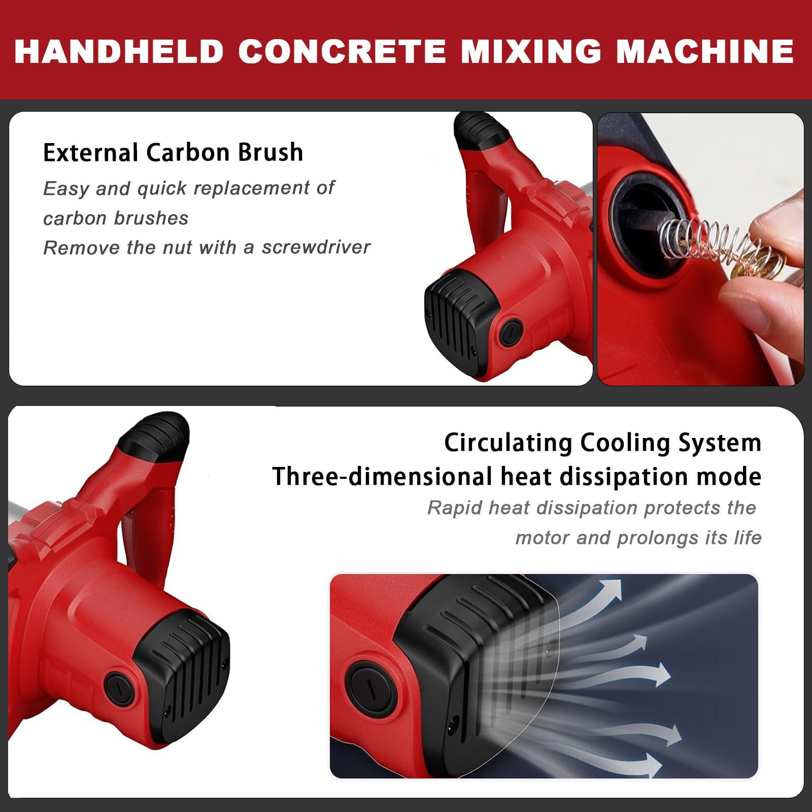 Cement Mixer, Handheld Electric Concrete Mixer, Portable Mortar Mixer with 6 …