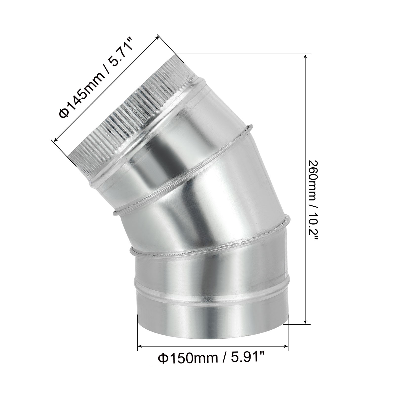 2 Pack 6″ OD Elbow 45 Degree Duct Pipe Connector HVAC Ventilation Flue Tube