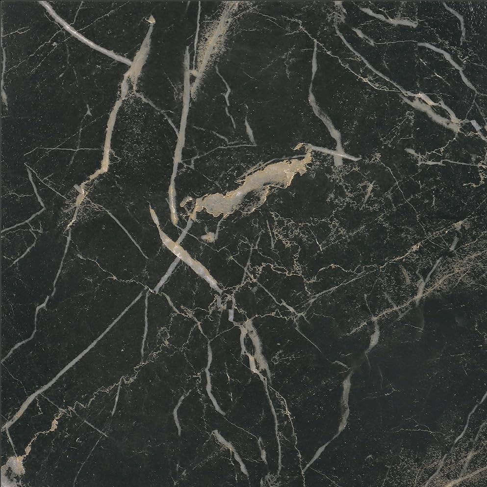 Wallderful Marble Peel and Stick Floor Tile Black 12″x12″x0.06″, Gold