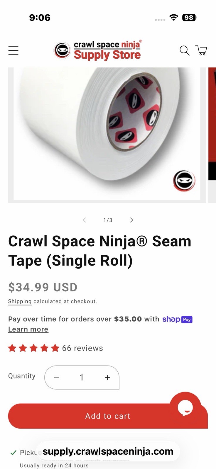 Crawl Space Ninja Seam Tape 4″ x 180′ Roll 2 ROLLS