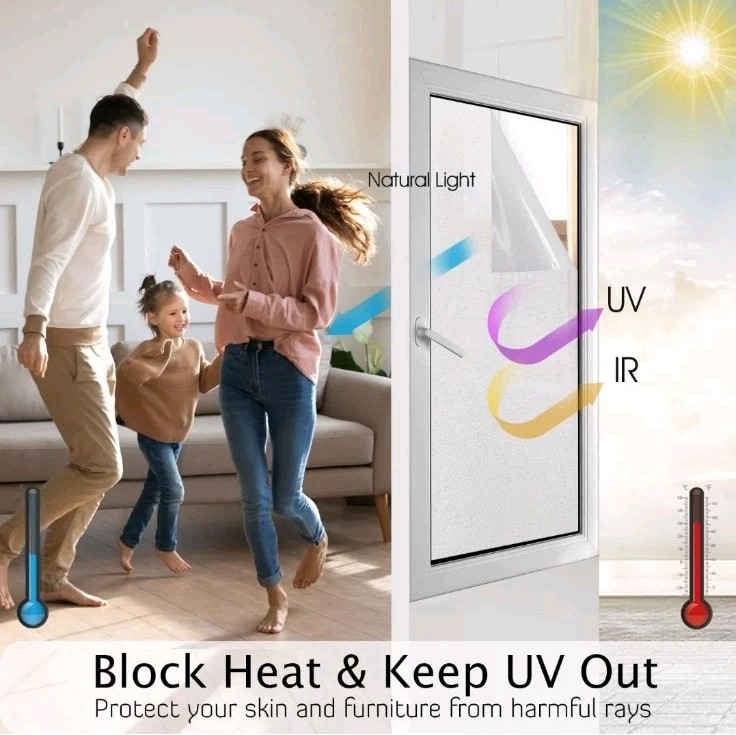 HIDBEA Frosted Window Privacy Film Heat Control UV 23.6 Inch x 6.5 Feet