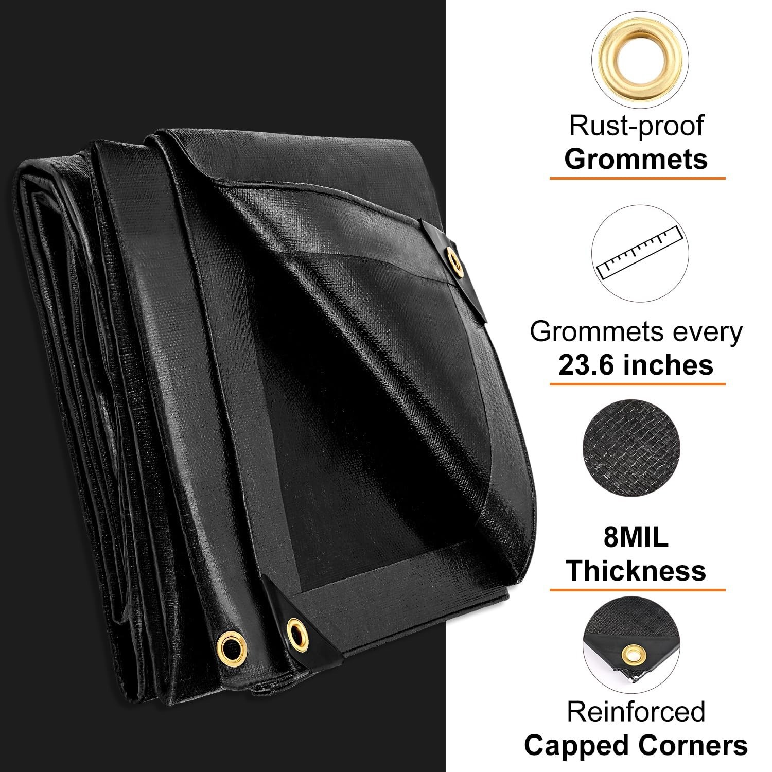 Tarp 6×8 Feet, 8 Mil Waterproof Tarps Heavy Duty with Grommets Every 23.6″, T…
