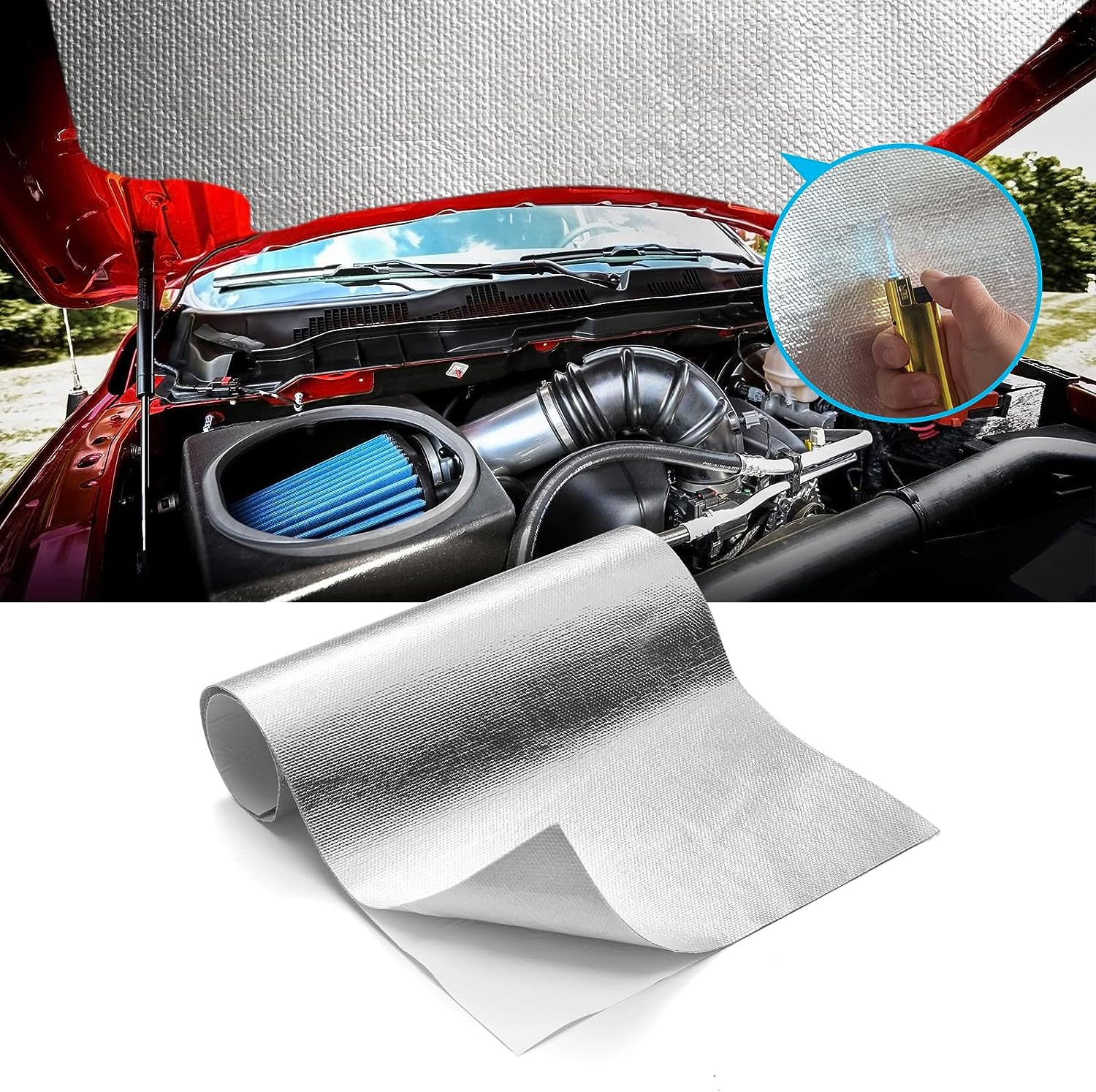 Aluminized Heat Shield Thermal Barrier Adhesive Backed Heat Blanket 24” X 24”,