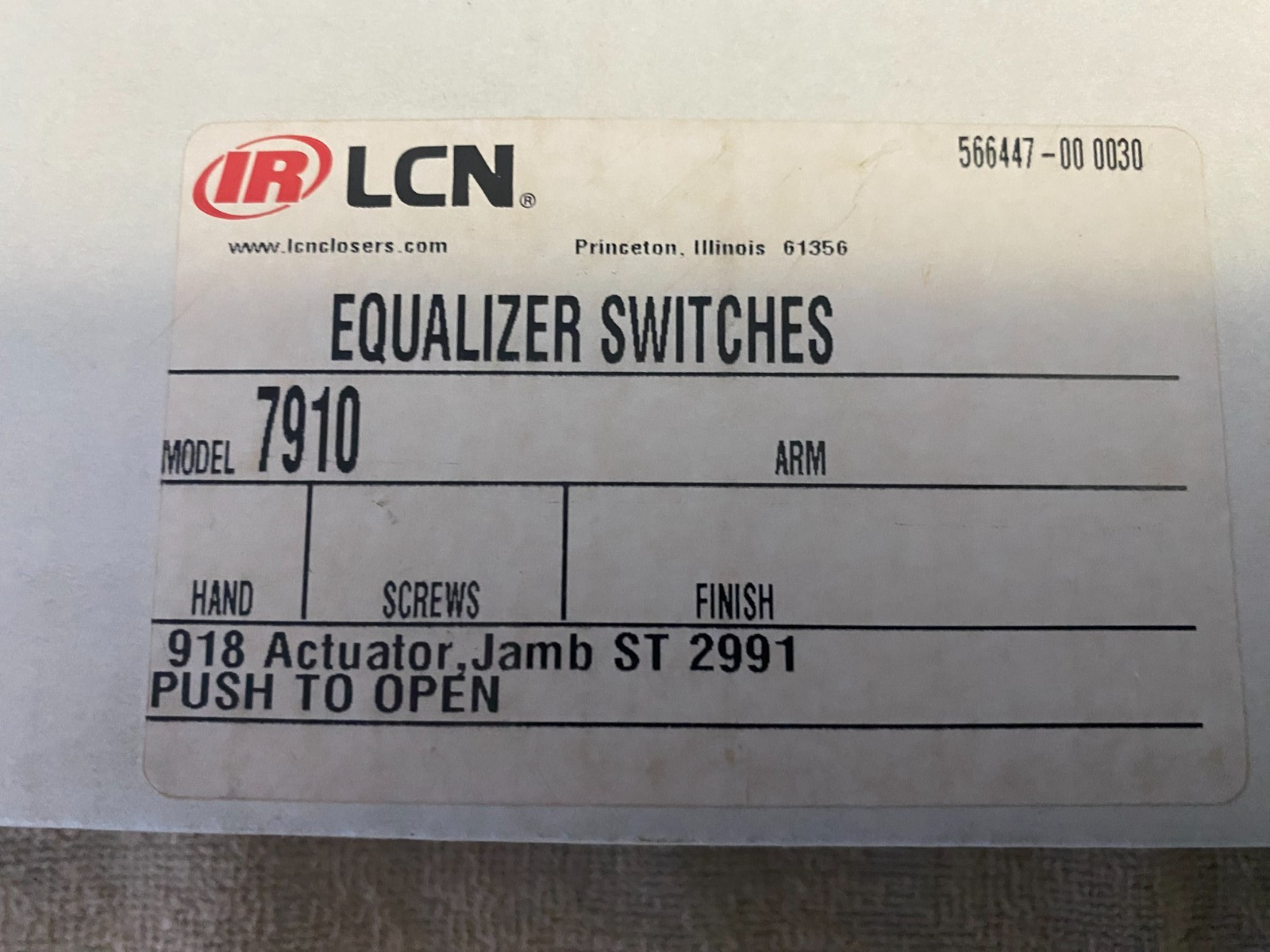LCN Equalizer Switches #7910 918 Actuator Jamb St.- New