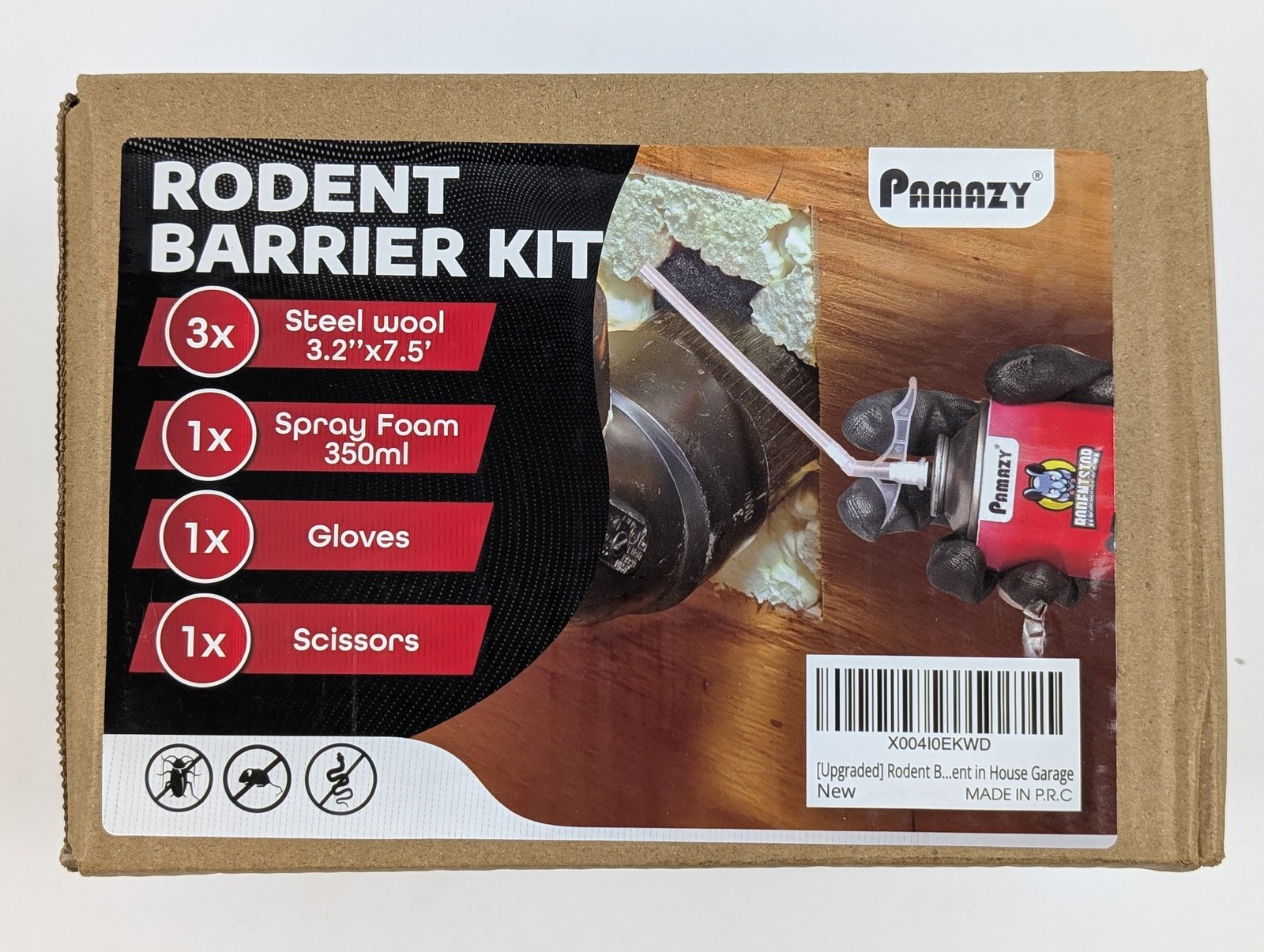Upgraded Rodent Barrier Kit Steel Wool 3.2″ x 7.5ft Spray Foam Sealant 350ml