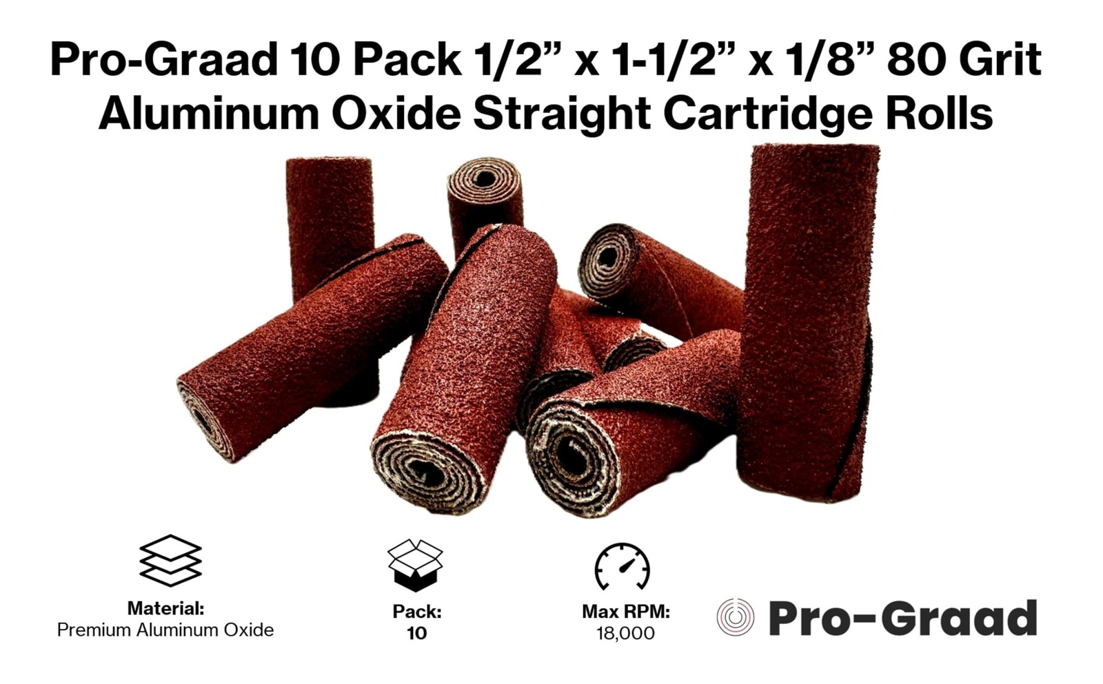 Pro-Graad 1/2” Diameter x 1-1/2” Length x 1/8” Pilot Hole 80 Grit Aluminum Oxid