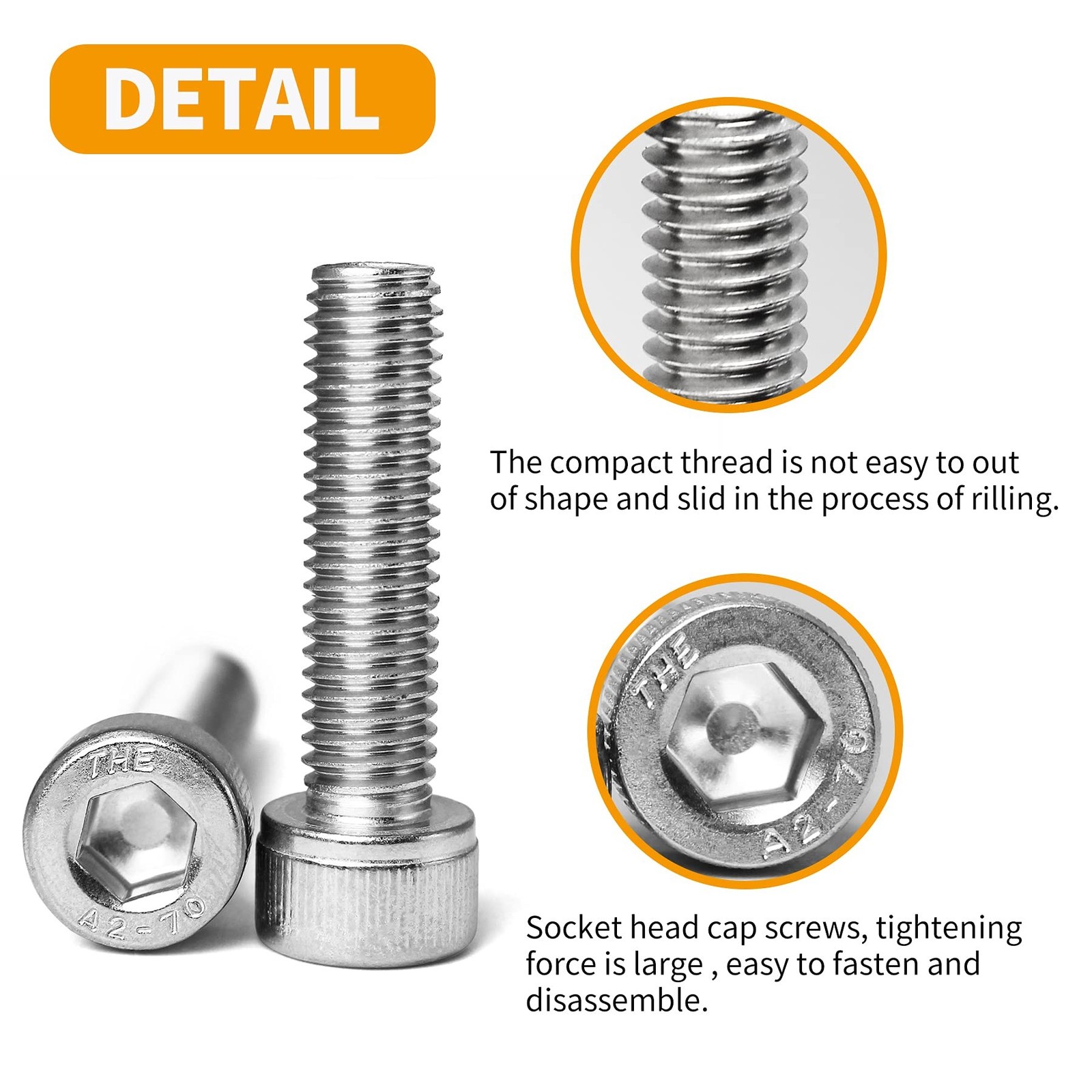 M6-1.0 x 20mm Socket Head Cap Screws Bolts, 304 Stainless Steel (A2-70), Alle…