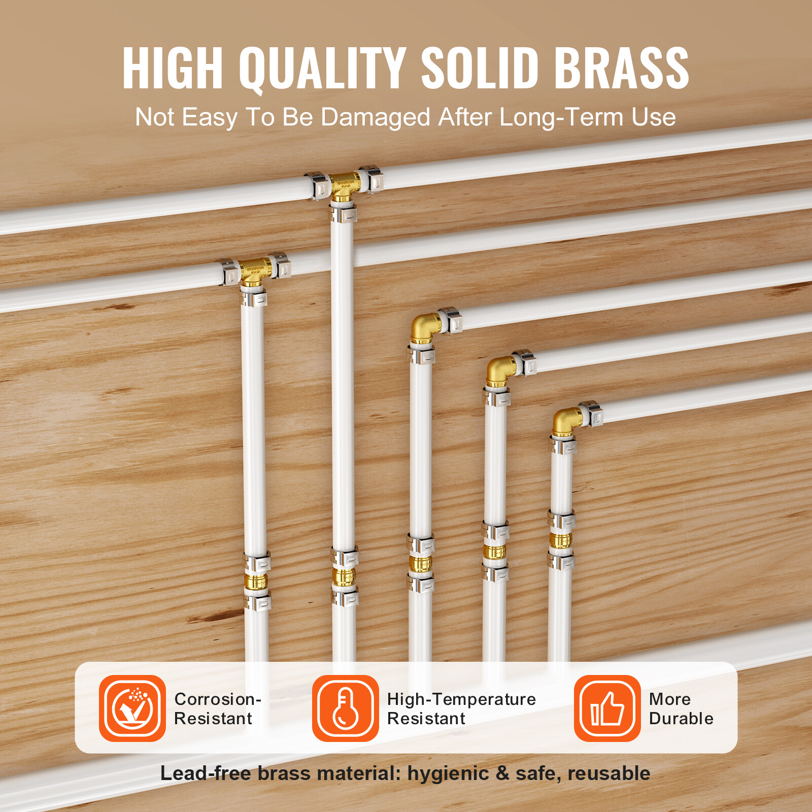 Pipe Fittings 3/4″ 45PCS (Straight,Elbows,Tees) Brass Push-Fit for Air