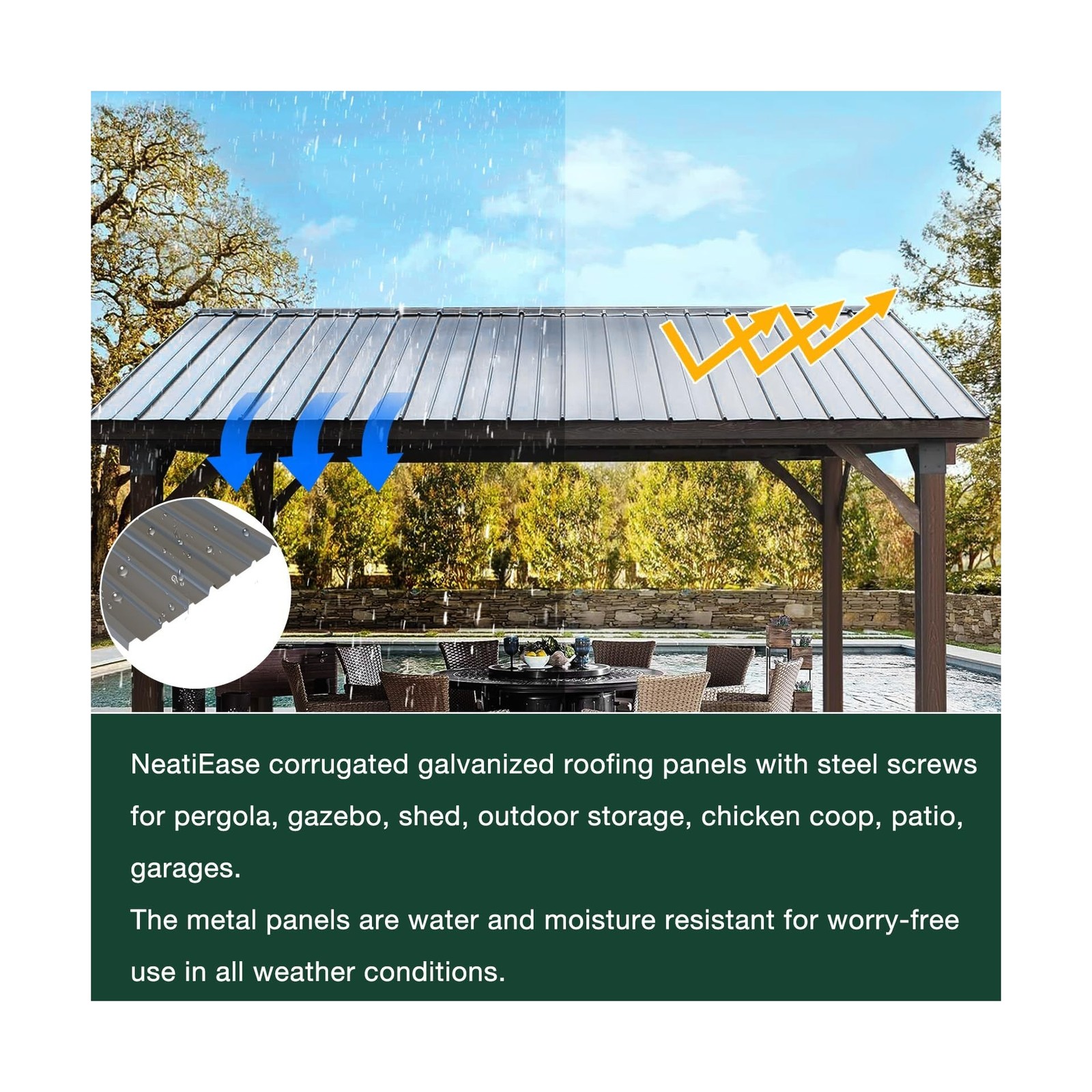NeatiEase 10 Pcs Metal Roofing Panels, 5.1 Feet Corrugated Galvanized Roofing…