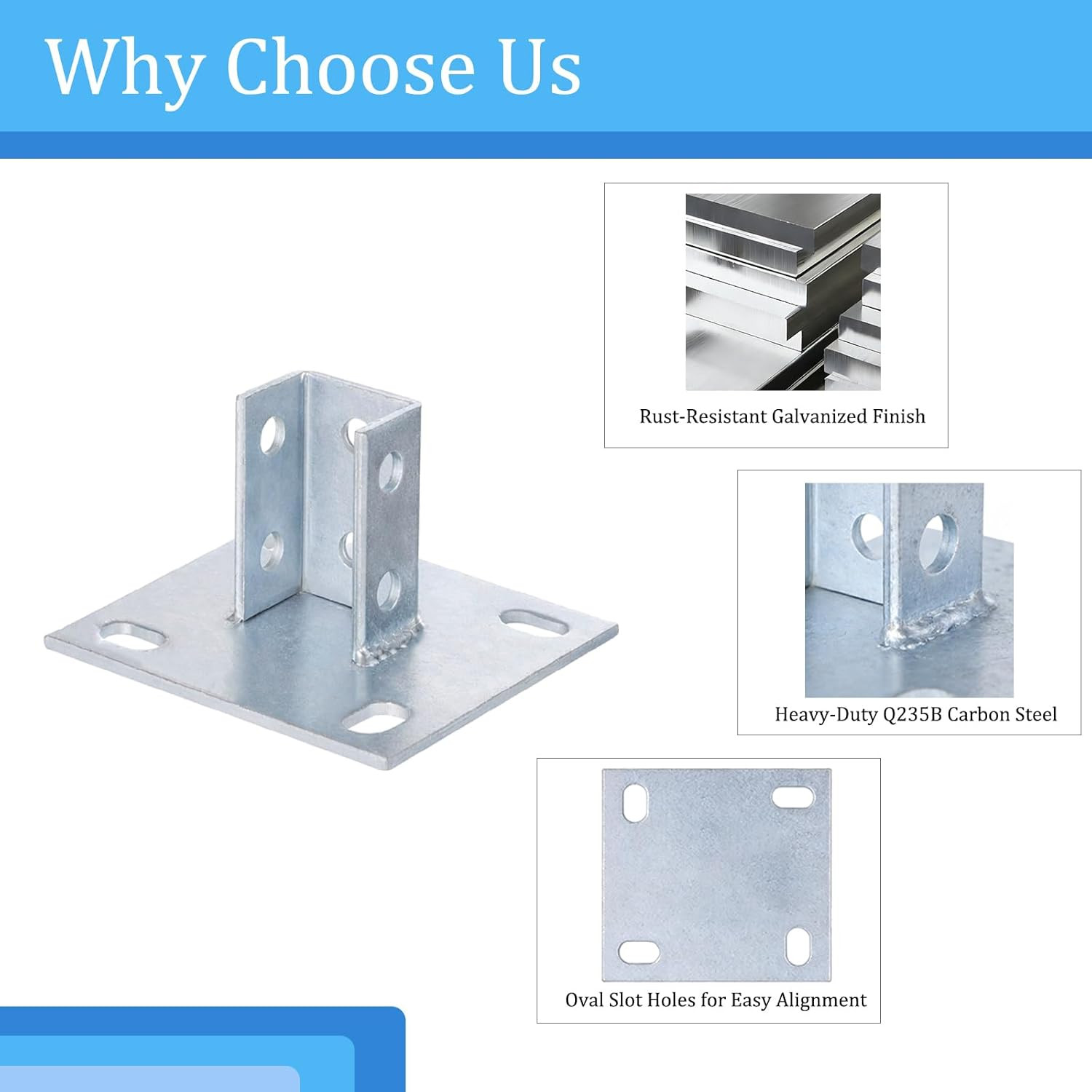 4 PCS Strut Post Bases for 1-5/8 in Square Single Channel, U-Shape Floor Mount P