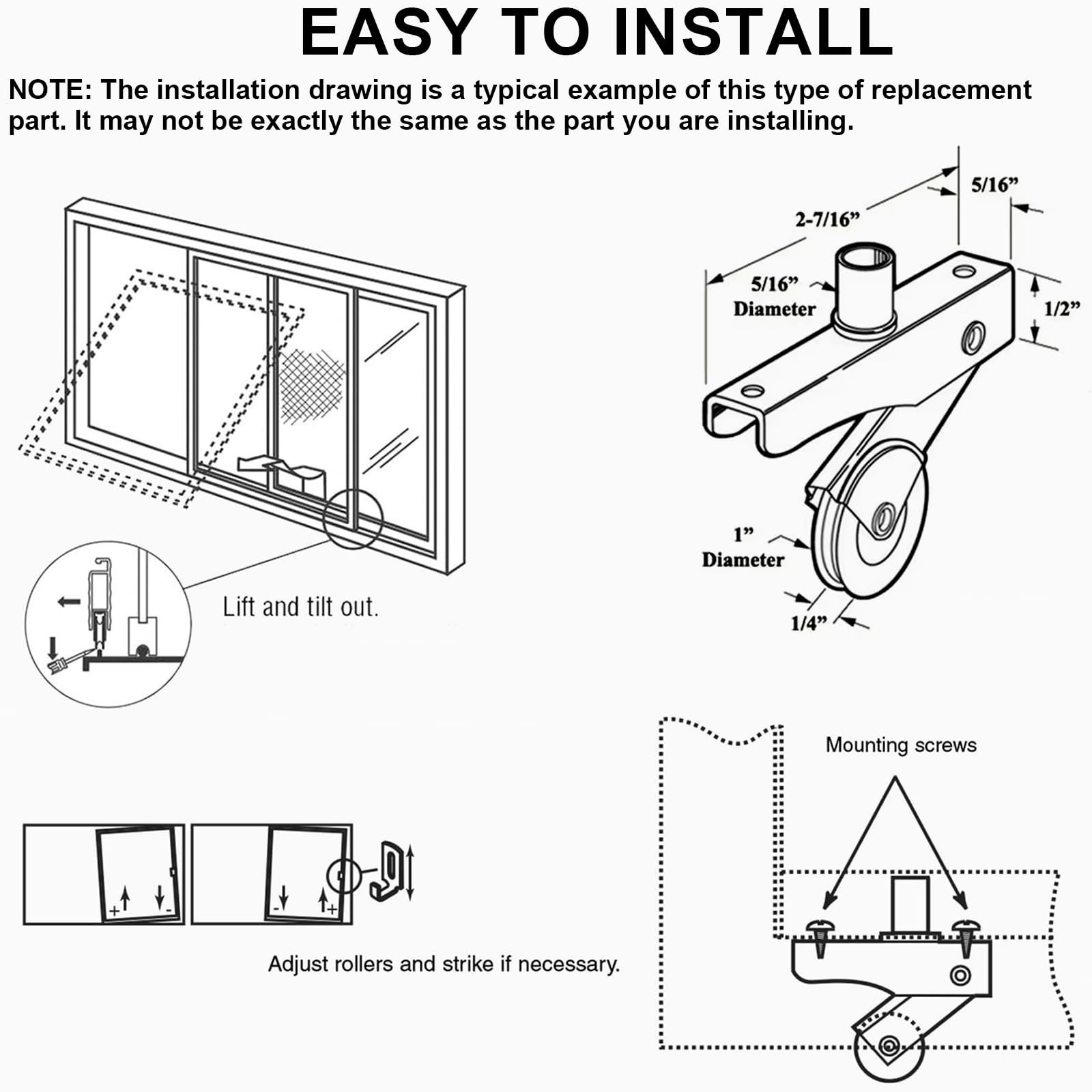 Sliding Screen Door Spring Loaded Roller Replacement with 1″ Steel Ball Beari…