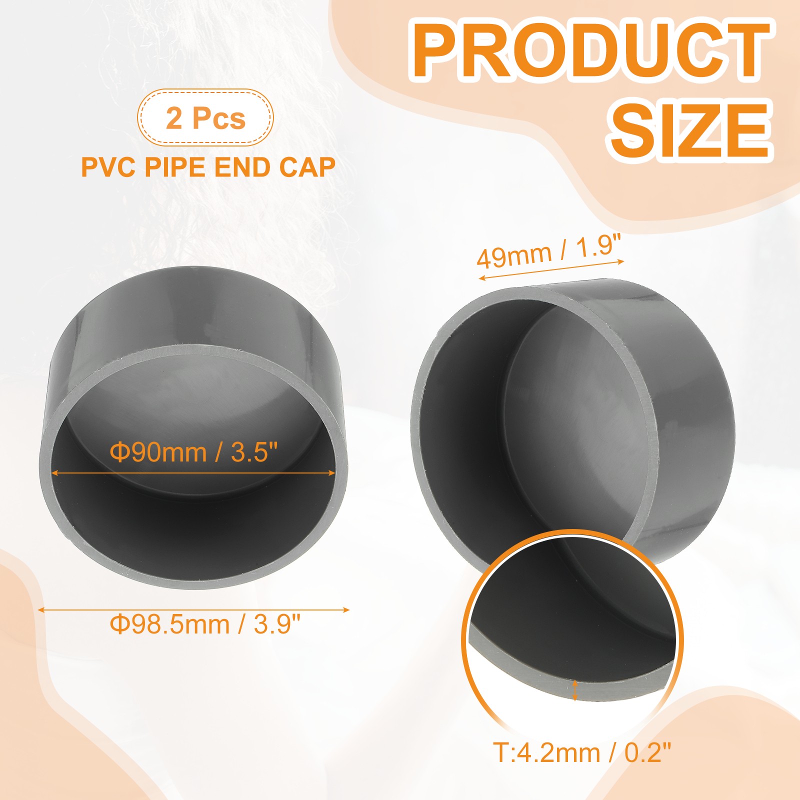 2 Pack 3.5″ Diameter PVC Pipe End Cover Cap Fittings for Furniture Garden, Grey